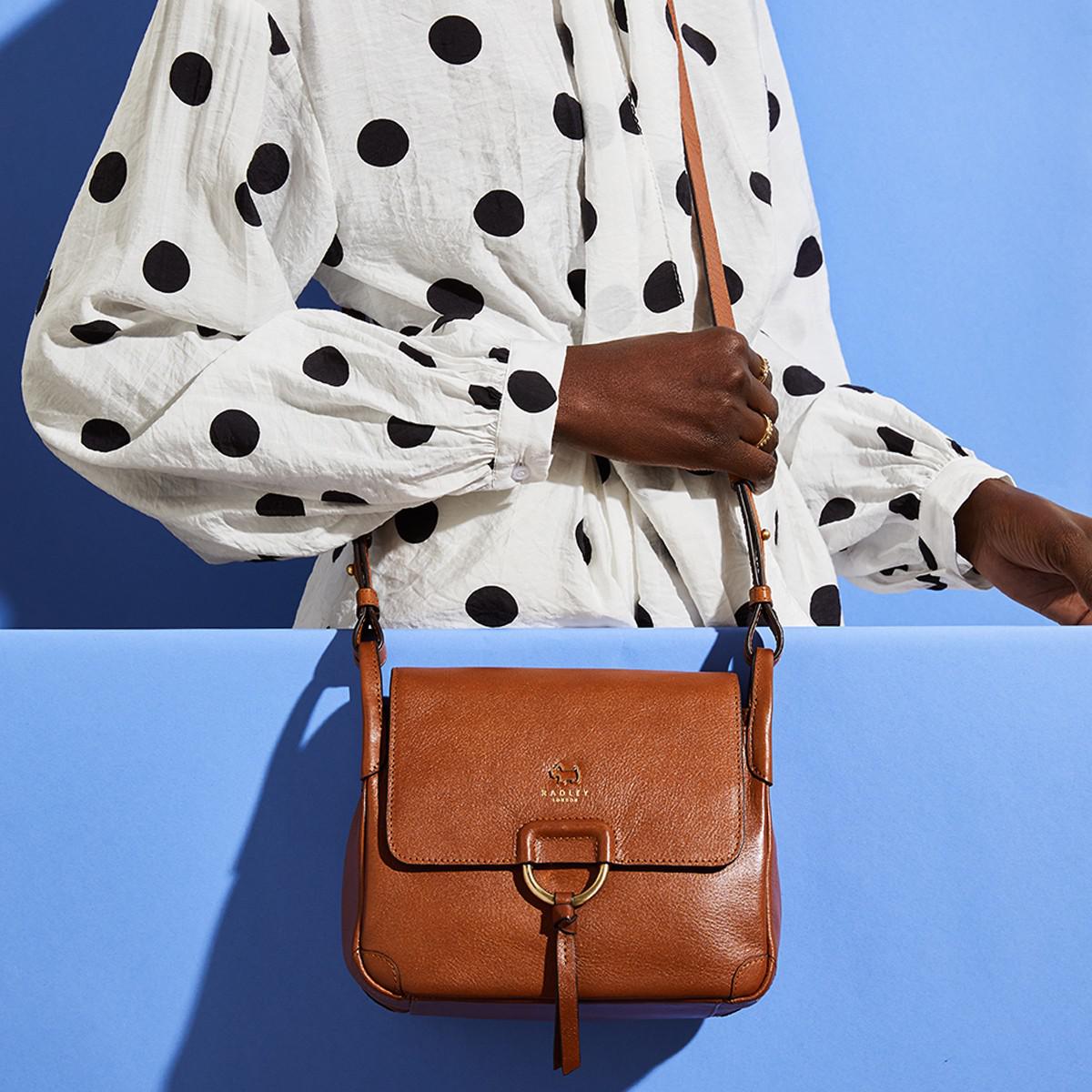 Radley Leather Lambeth Mews Medium Flapover Cross Body Bag in Tan