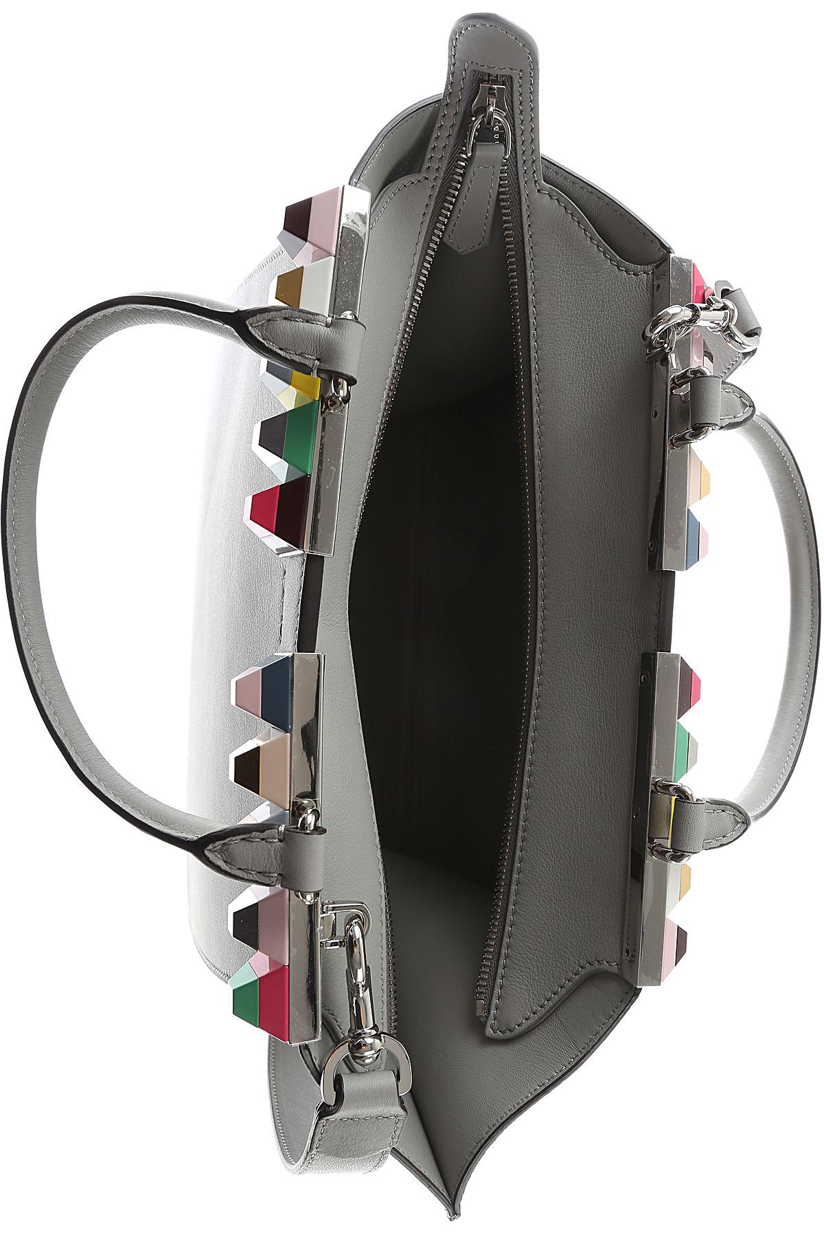 Fendi Leather Top Handle Handbag On Sale in Light Grey (Gray) - Lyst