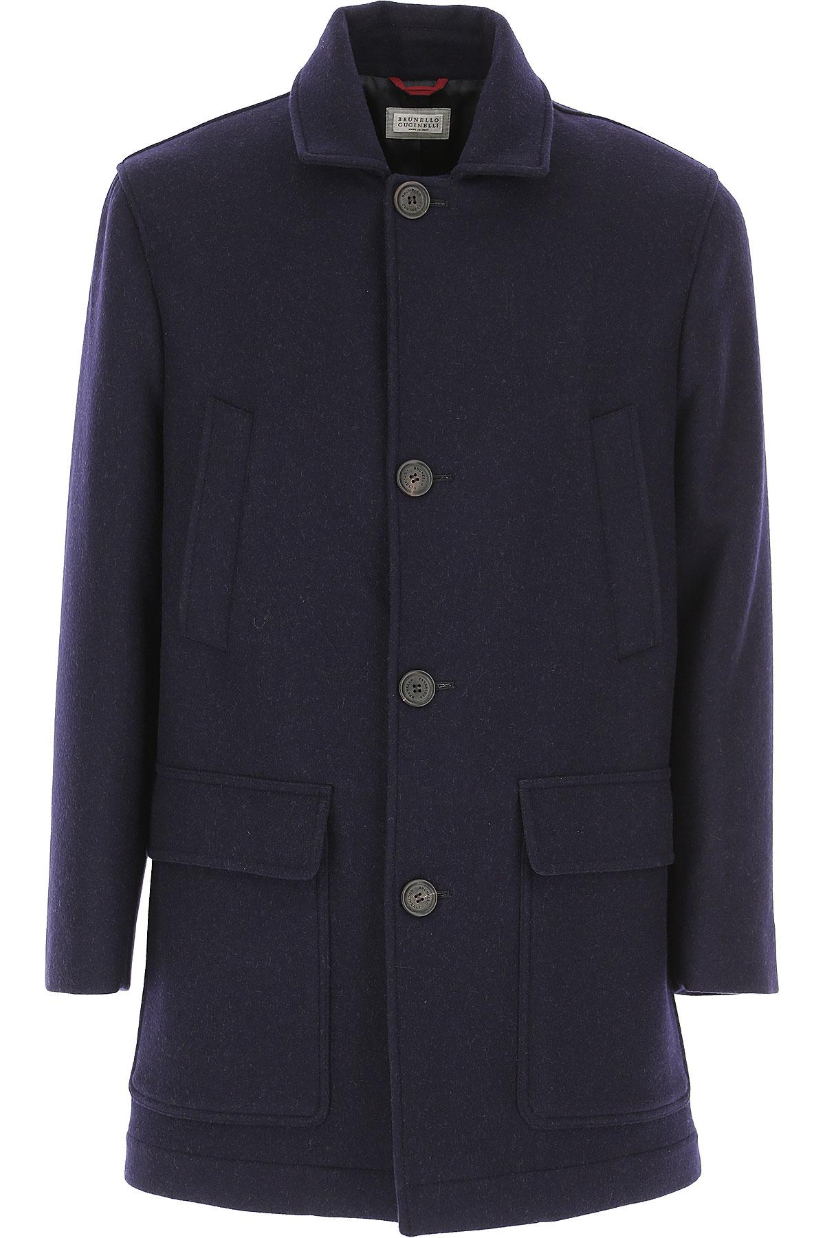 Brunello Cucinelli Wool Single-breasted Textured Coat in Navy (Blue ...