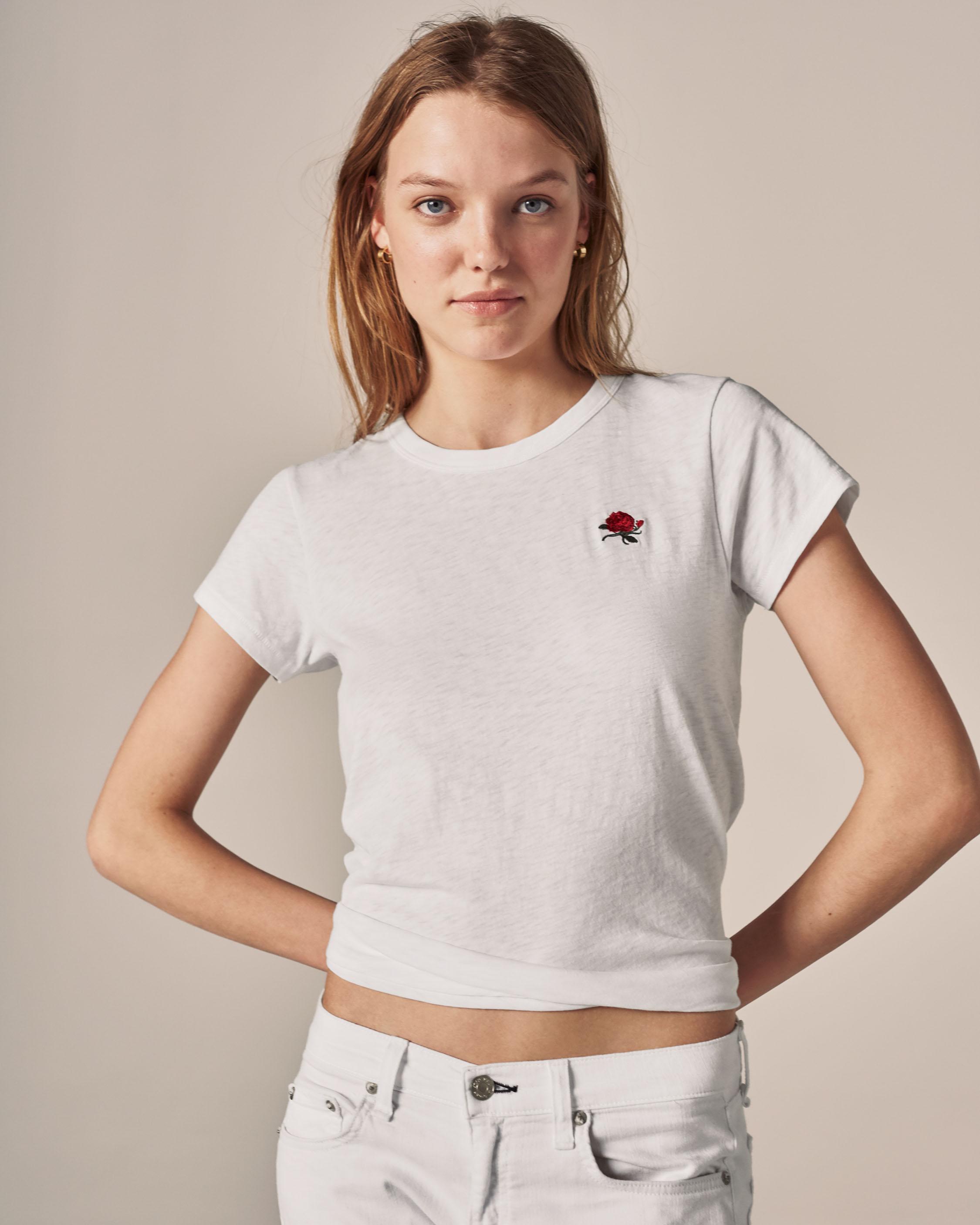 Rag \u0026 Bone Cotton Rose Embroidered Tee 