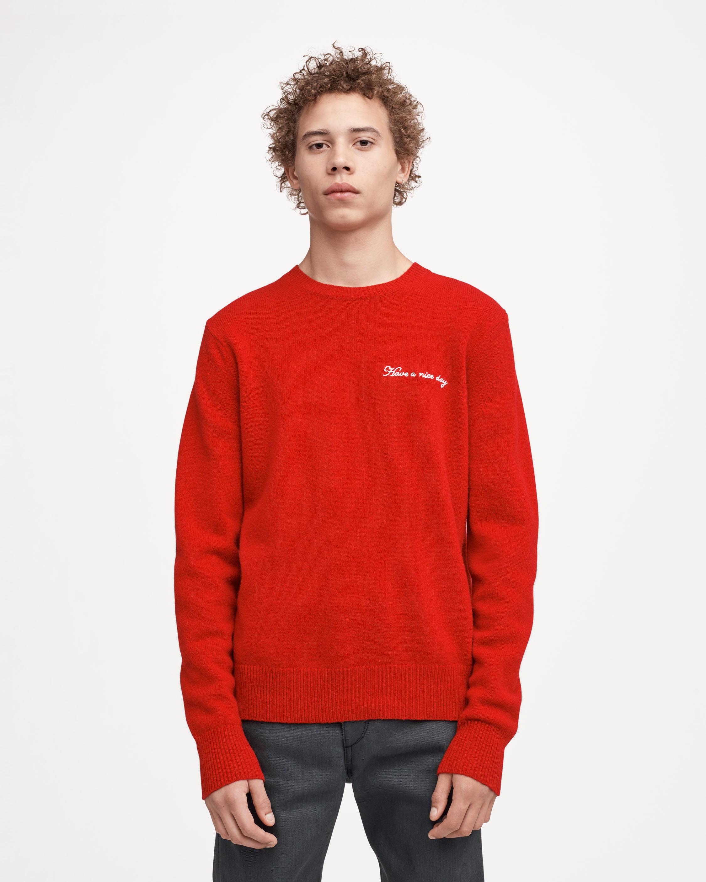 Rag & Bone Wool Victor Have A Nice Day Crew in Red for Men | Lyst