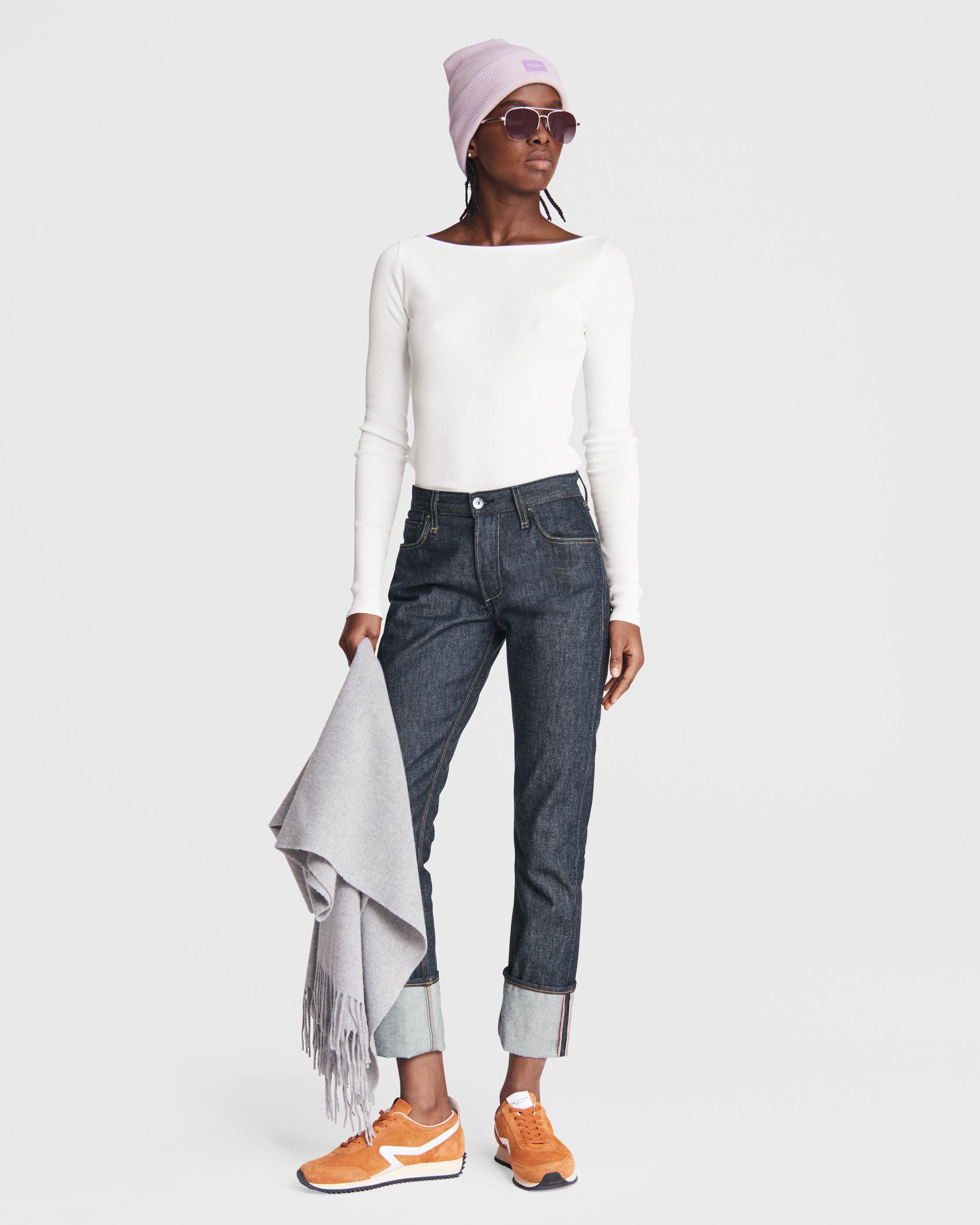 Rag Bone Cotton The Essential Rib Boatneck Long Sleeve Slim Fit Top In White Lyst
