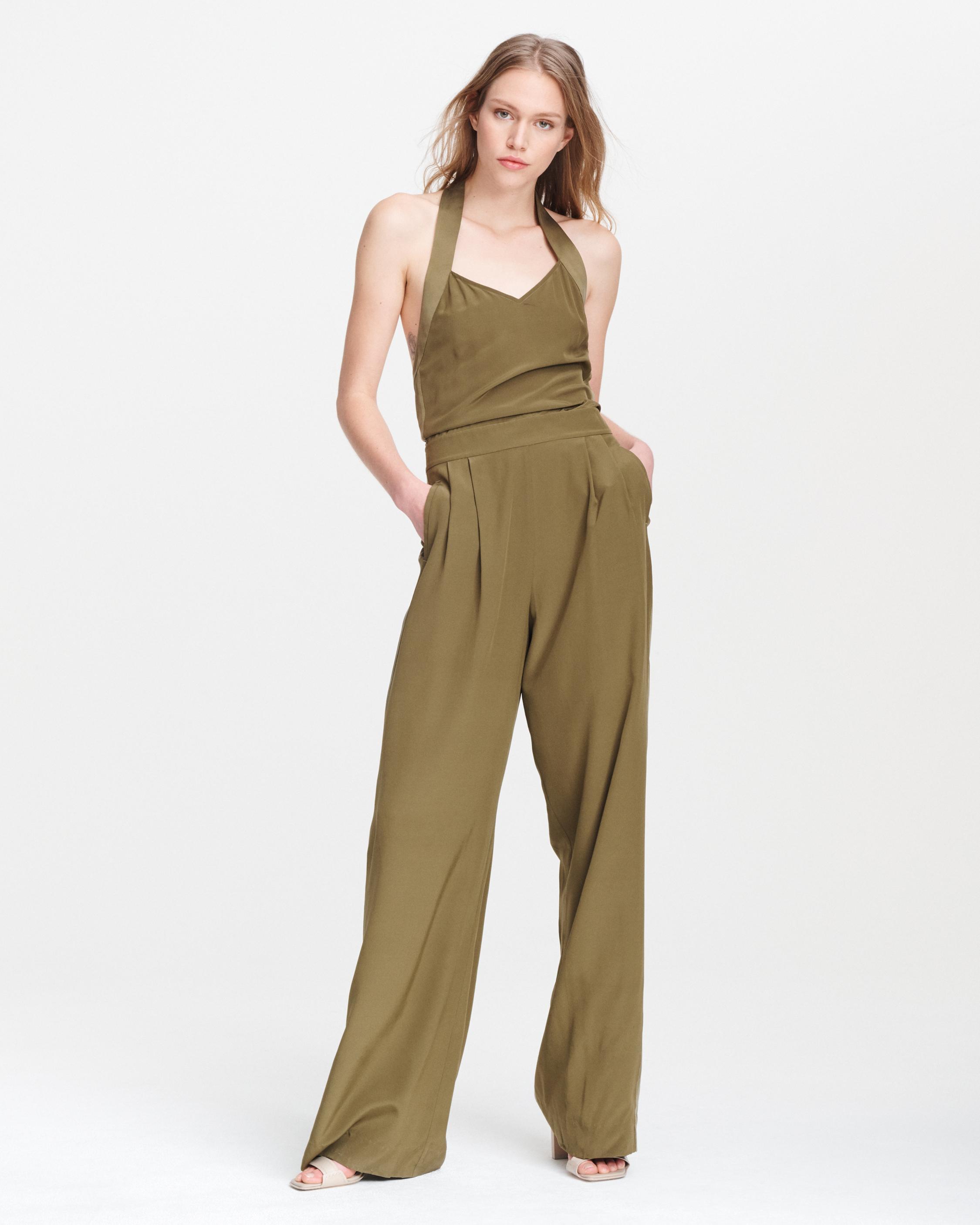 Rag & Bone Silk Scarlet Relaxed Halter Jumpsuit in Army (Green) - Save