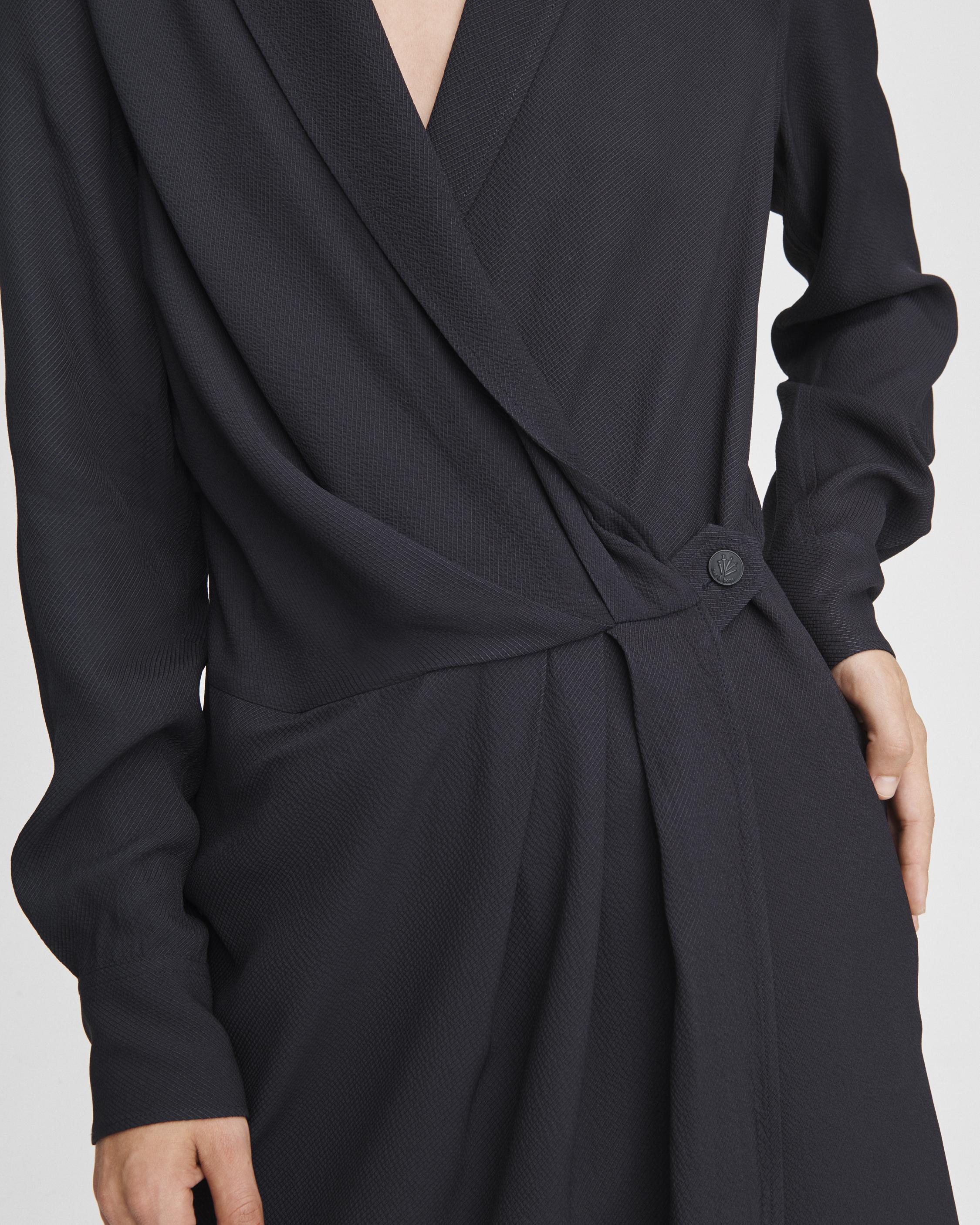 Rag & Bone Silk Dean Draped Twill Long-sleeve Wrap Dress in Black - Lyst