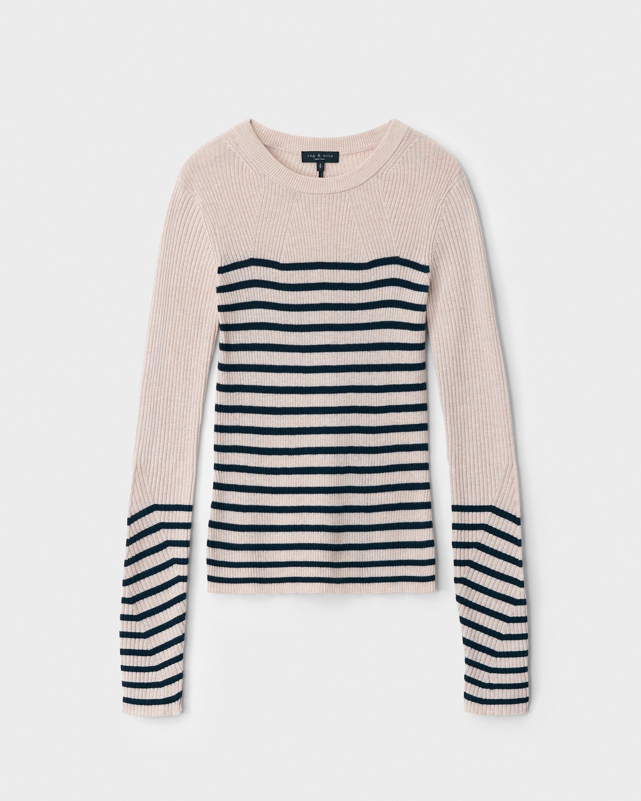 Rag & Bone Kate Striped Cotton Cashmere Long Sleeve Slim Fit Sweater in  Blue | Lyst