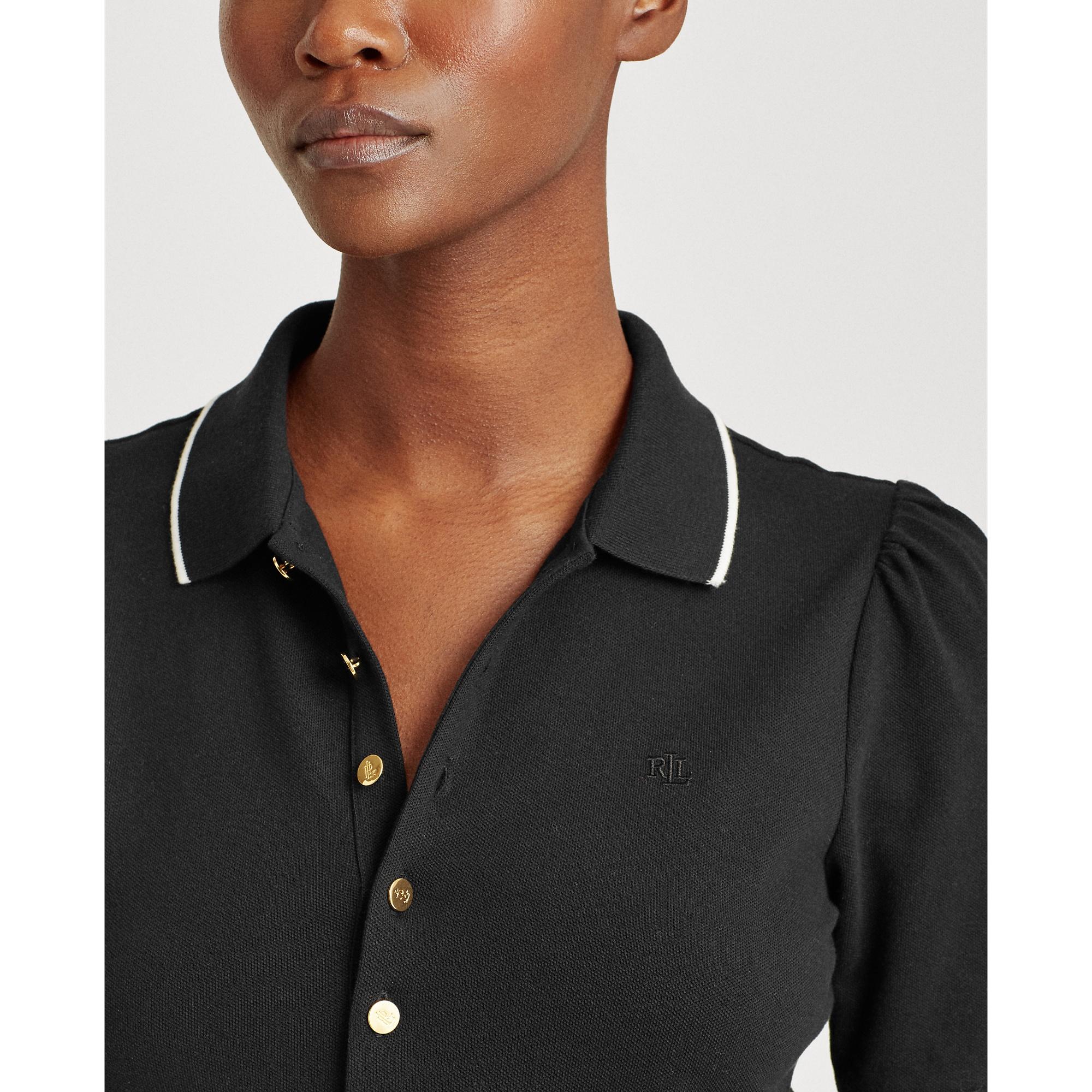 Ralph Lauren Piqué Puff-sleeve Polo Shirt in Black | Lyst