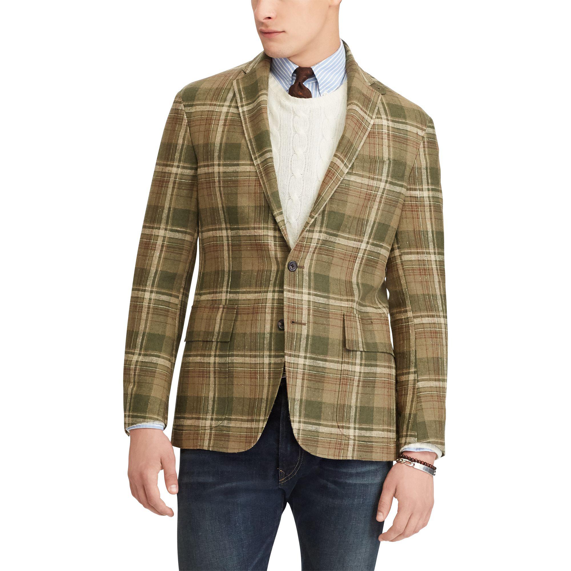 Polo Ralph Lauren Silk Plaid Sport Coat in Green/Brown/Ivory