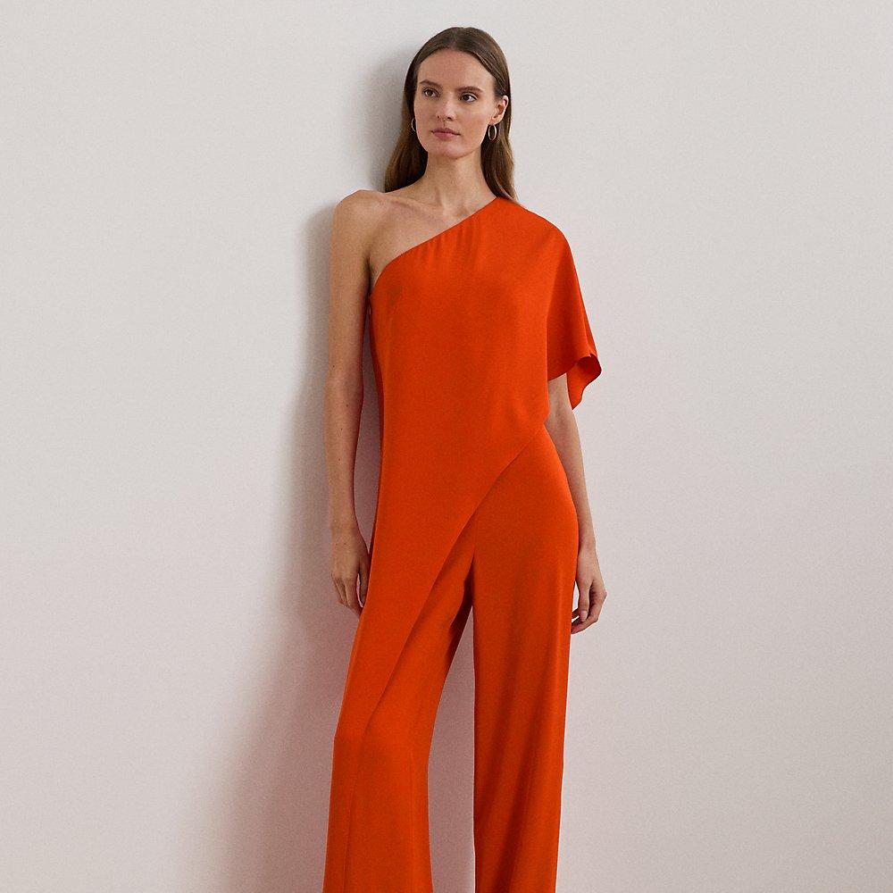 Ralph Lauren Ralph Lauren Cape Georgette One shoulder Jumpsuit in Orange Lyst