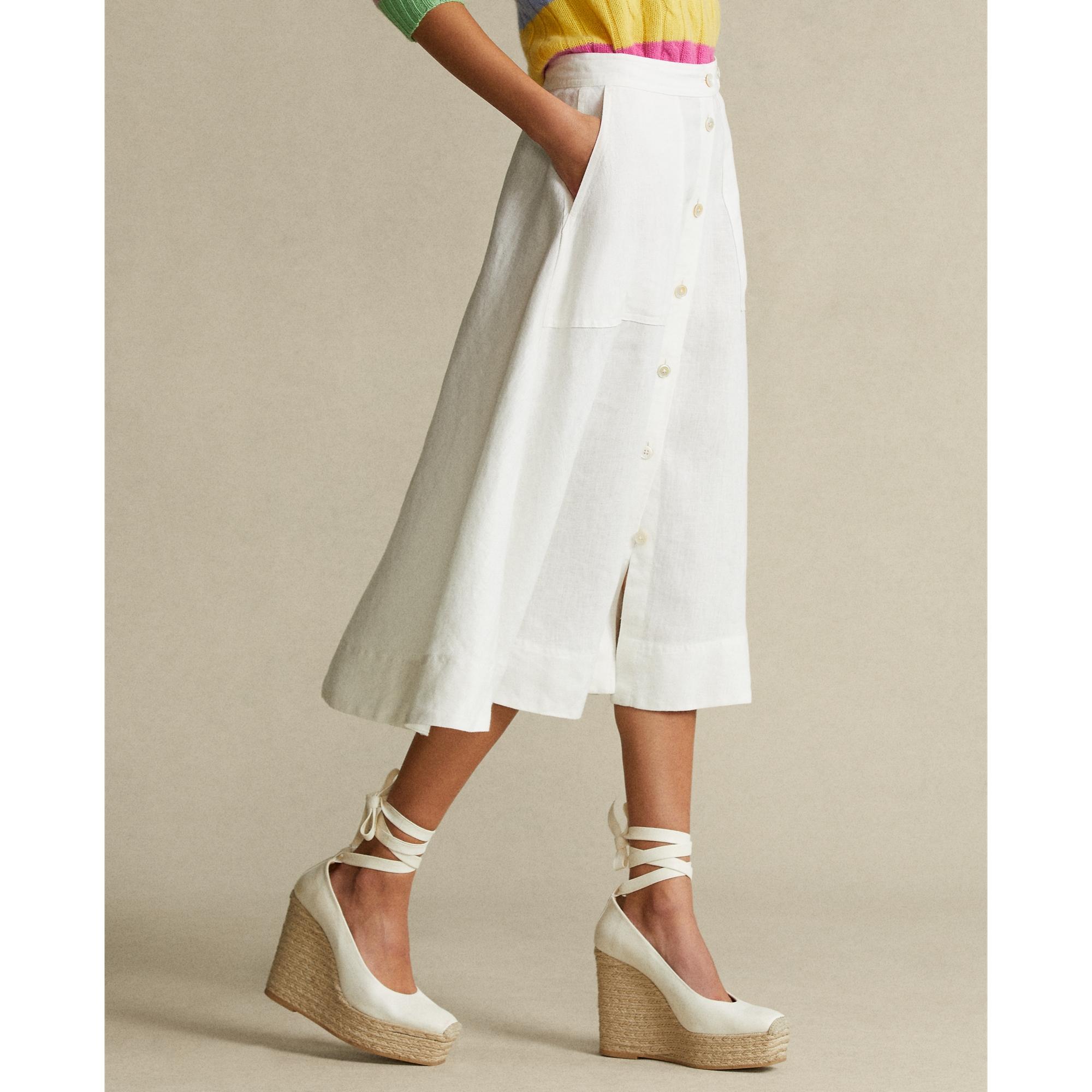 Polo Ralph Lauren Buttoned Linen Skirt | Lyst