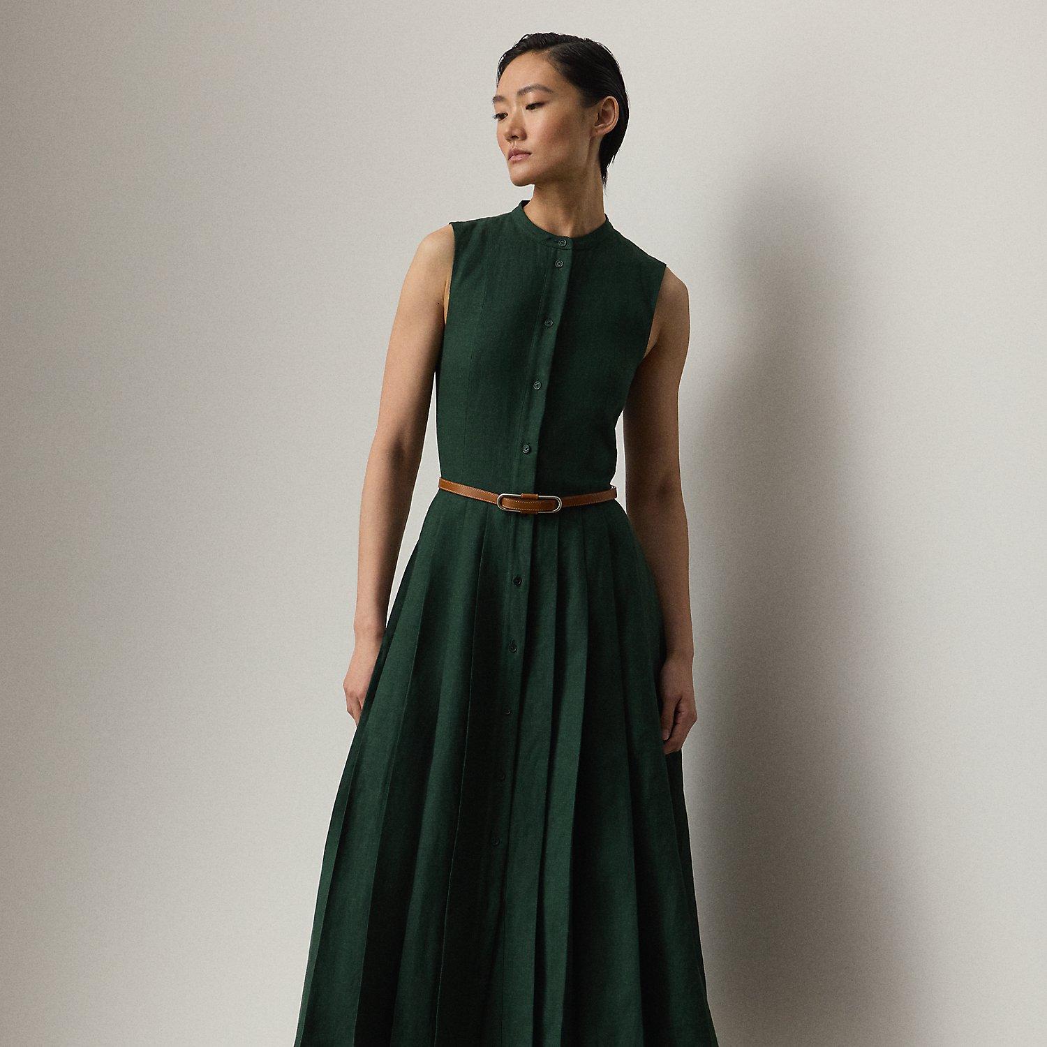Ralph Lauren Kennedi Linen Sleeveless Day Dress in Green | Lyst Canada