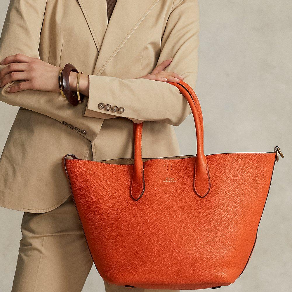 Polo Ralph Lauren Reversible Leather Medium Bellport Tote in Orange | Lyst