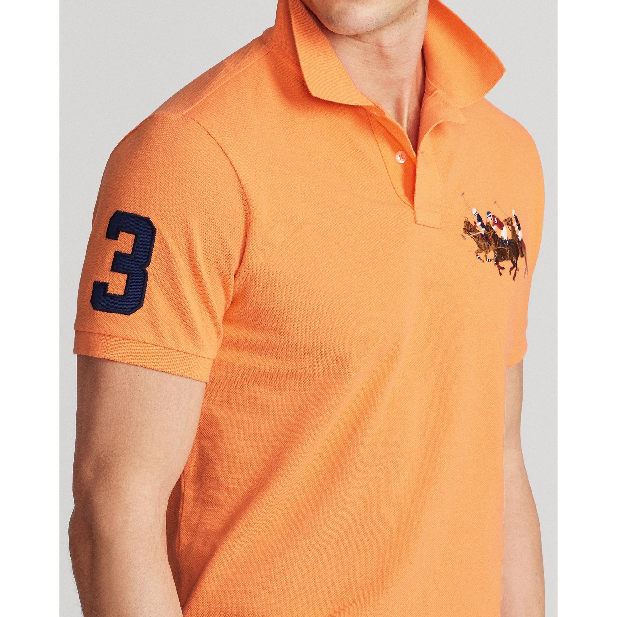 Polo Ralph Lauren Cotton Custom Slim Fit Triple-pony Polo Shirt in Orange for Men - Lyst