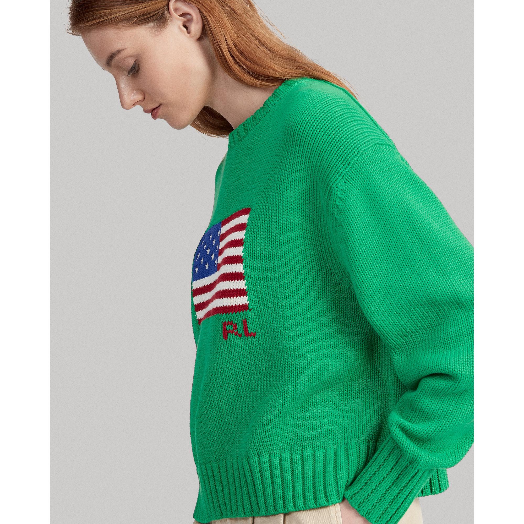 Polo Ralph Lauren Boxy Flag Crewneck Jumper in Green Lyst UK