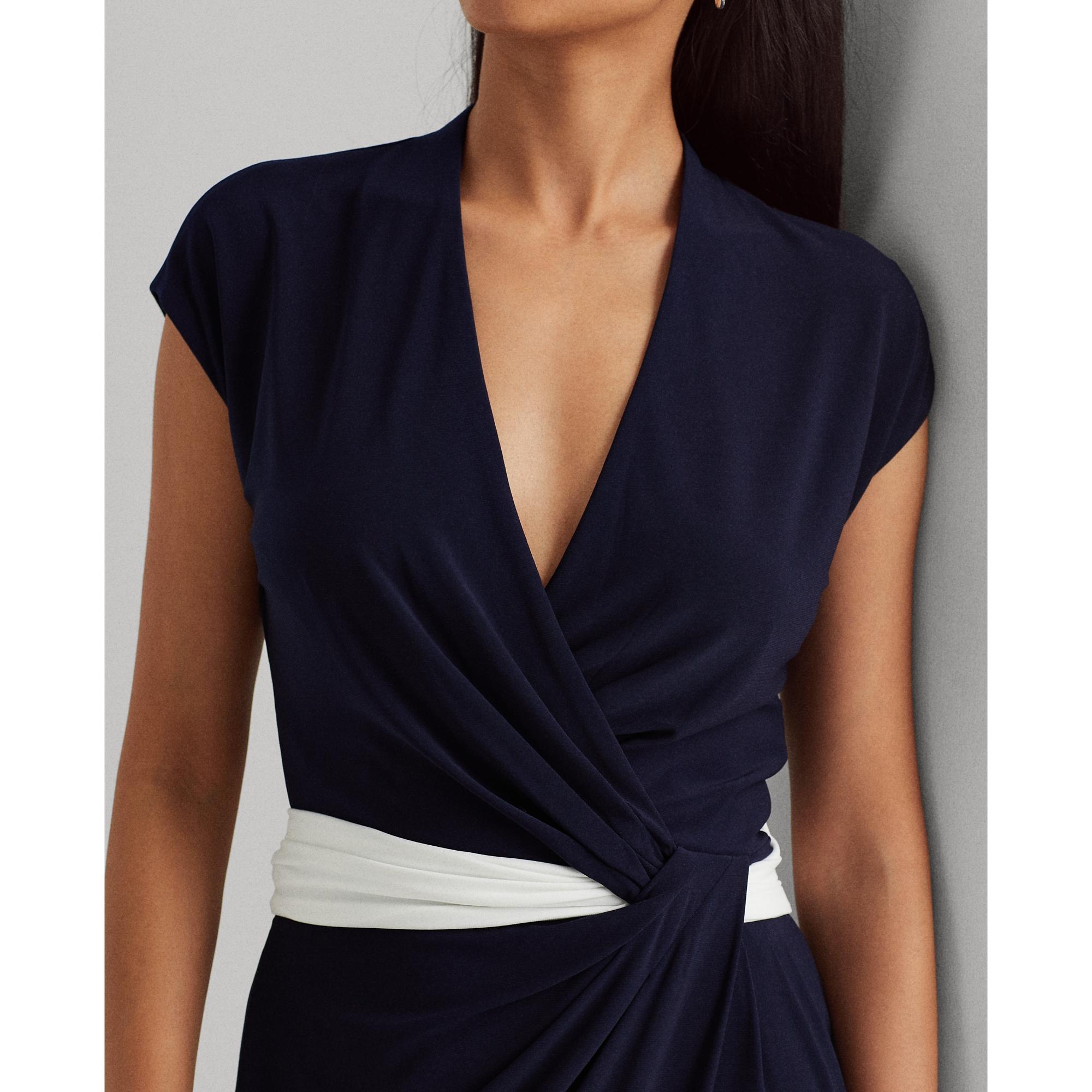 Ralph Lauren Synthetic Two-tone Jersey Cap-sleeve Dress in Navy/White  (Blue) | Lyst