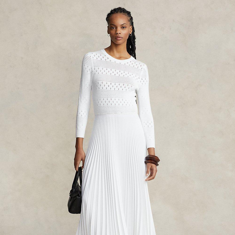 Polo Ralph Lauren Hybrid Pointelle bodice Pleated Dress in White Lyst UK