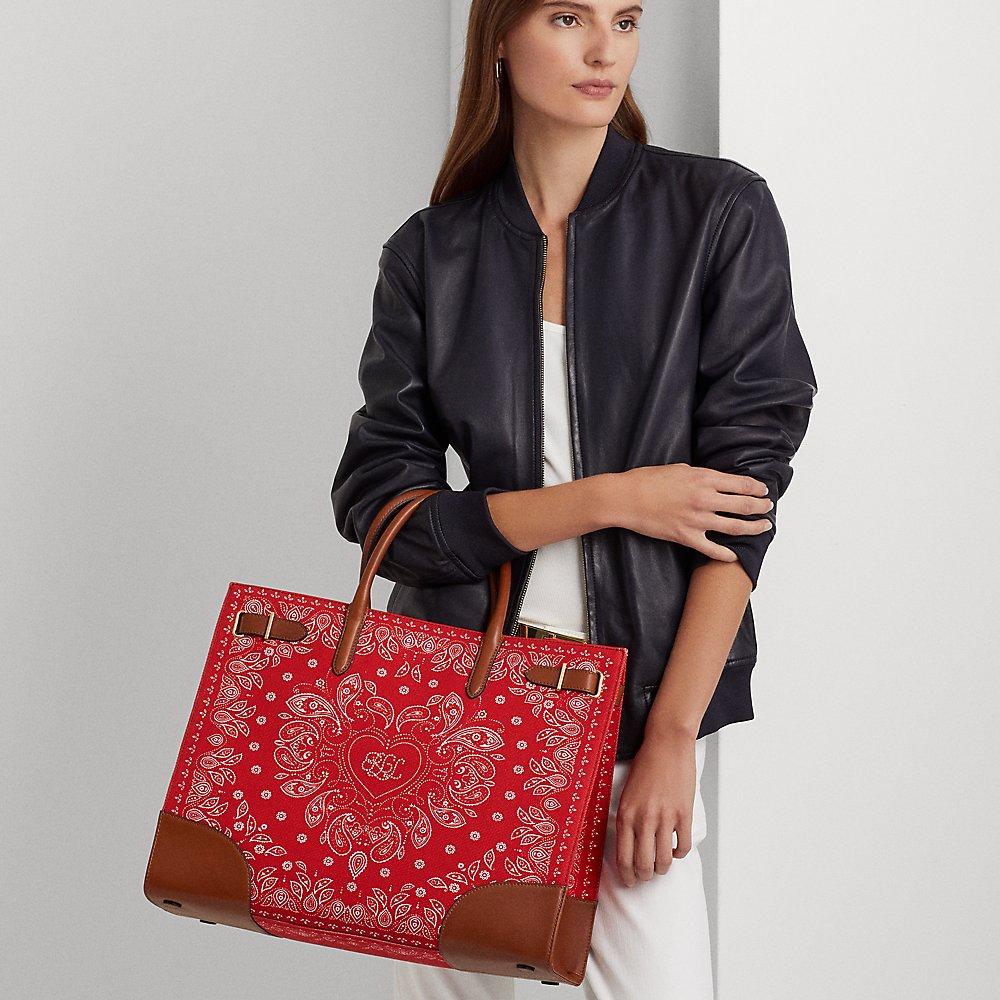 Lauren by Ralph Lauren Print Canvas Large Devyn Tote Bag in Red | Lyst