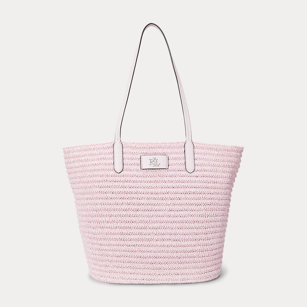 Ralph Lauren Mélange Woven Straw Large Brie Tote Bag in Pink
