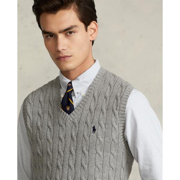 Gilet in maglia di cotone a trecce da Uomo di Ralph Lauren in
