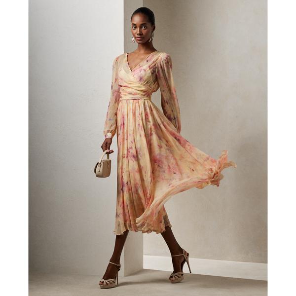 Ralph Lauren Ralph Lauren Skielar Floral Crinkle Chiffon Day Dress in Brown