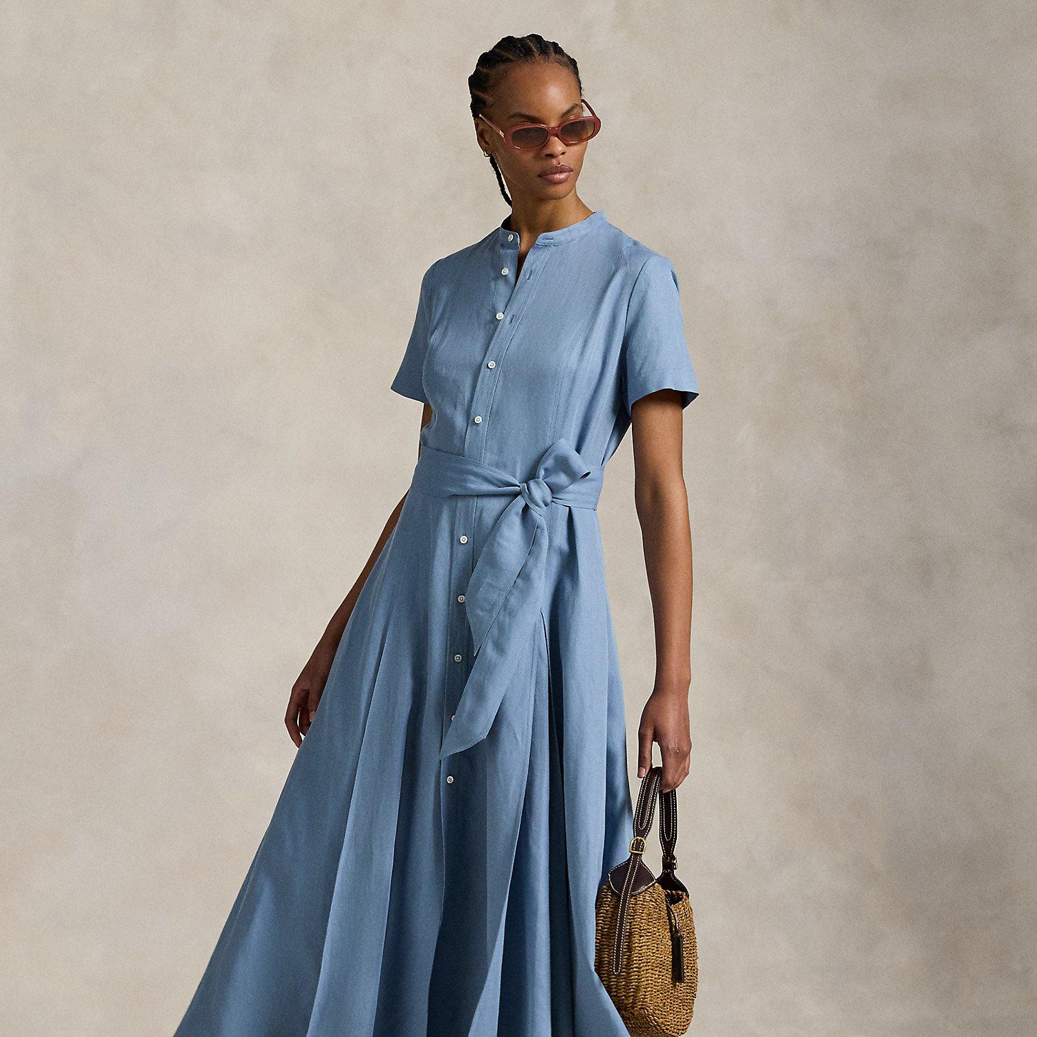 ralph lauren silk blend dress Polo Ralph Lauren Multi Silk-Blend A-Line Midi Dress
