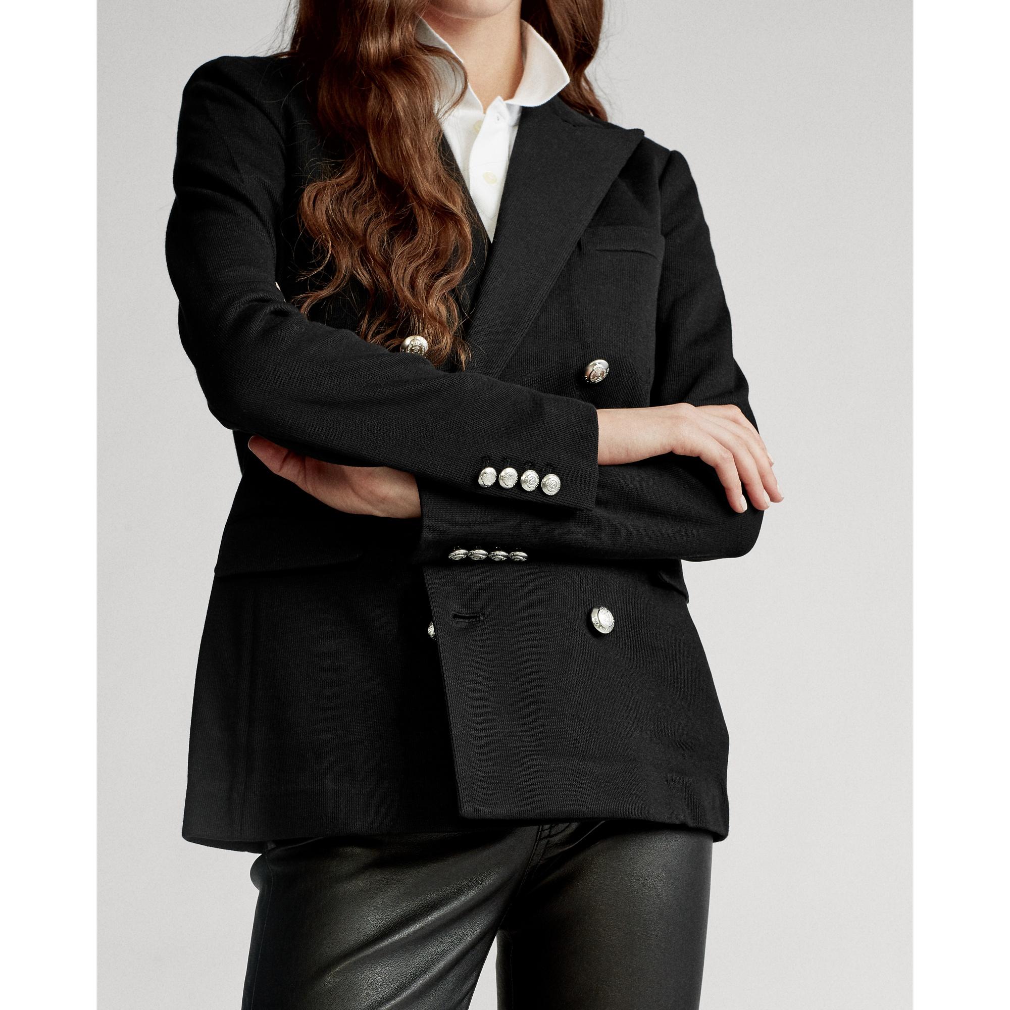 Polo Ralph Lauren Cotton Knit Doublebreasted Blazer in Black Lyst
