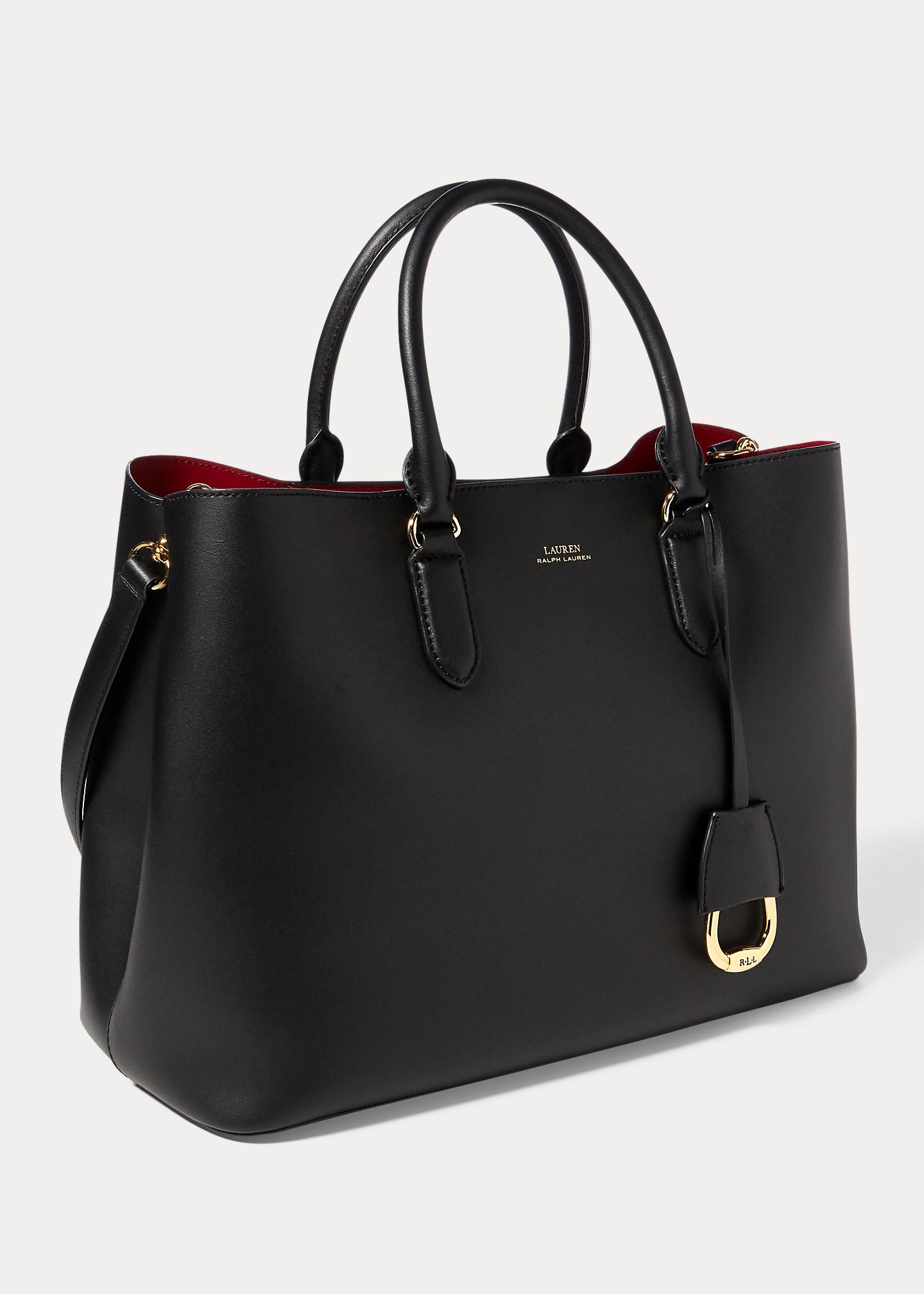 Ralph Lauren Lauren Dryden Marcy Leather Satchel Bag in Black/Red (Black) |  Lyst UK