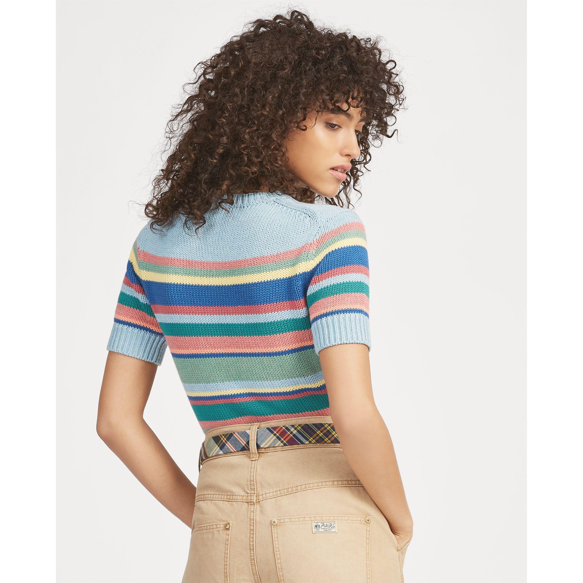 Polo Ralph Lauren Striped Short-sleeve Sweater in Blue | Lyst