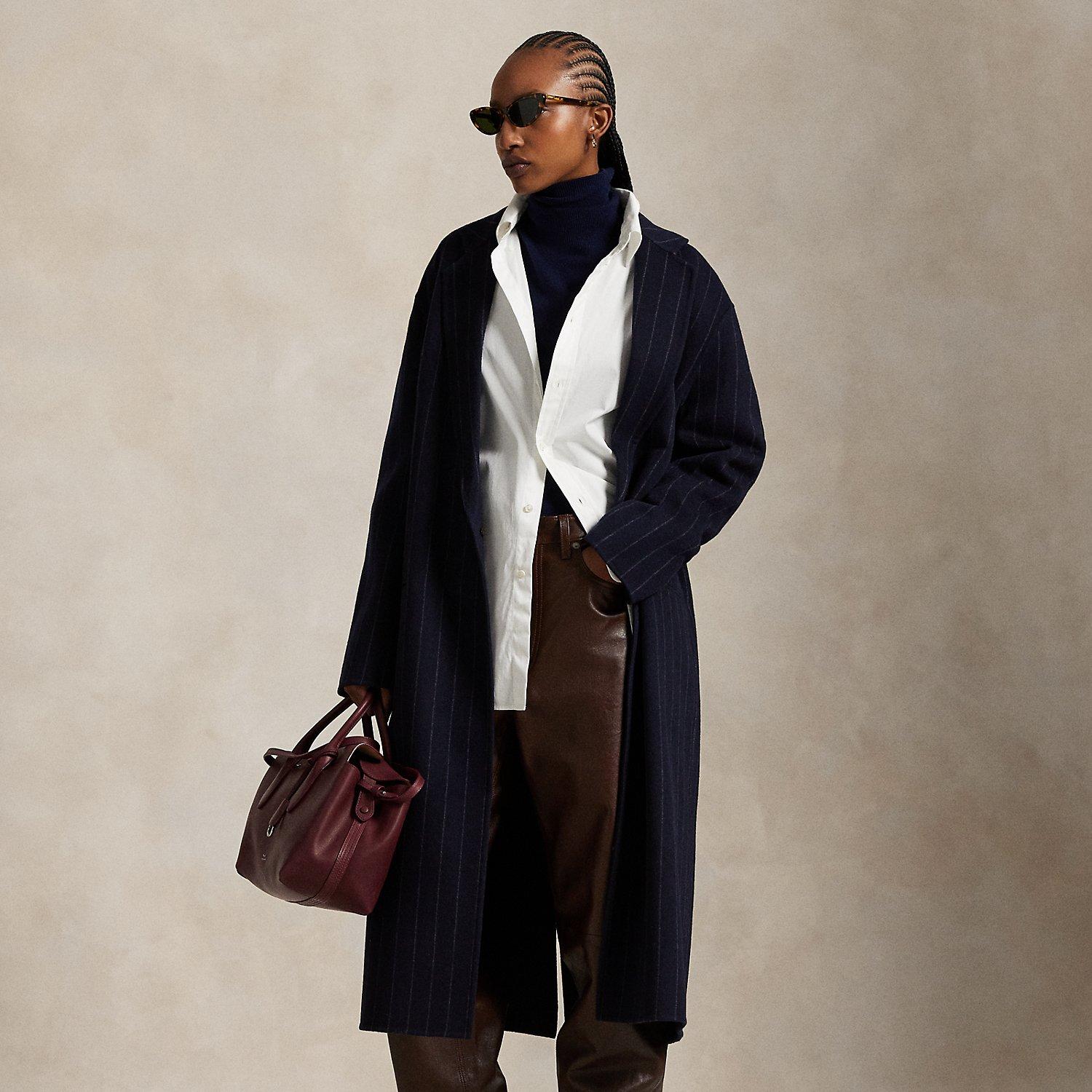 Polo Ralph Lauren Pinstripe Double-Faced Wool Overcoat in Black 