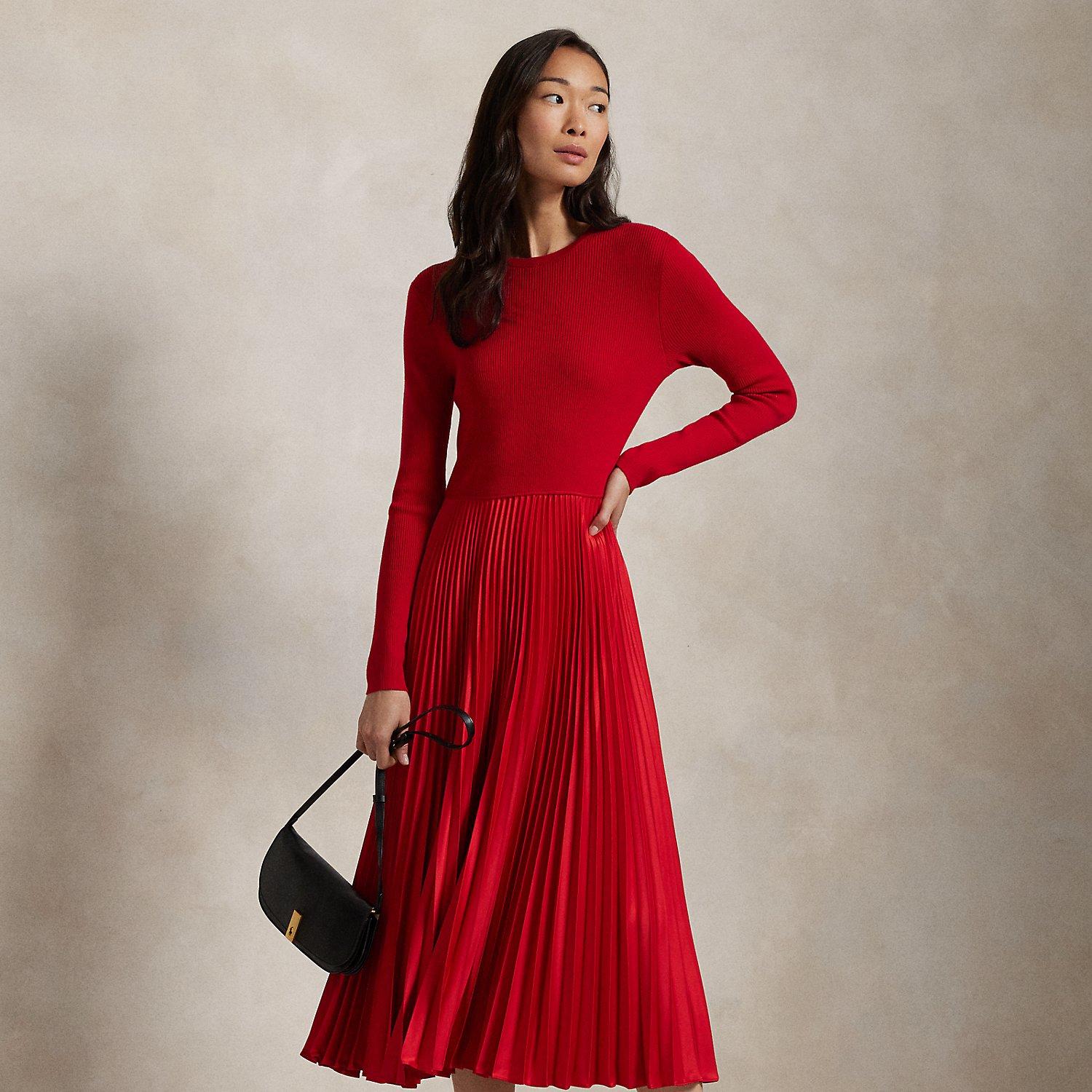 Polo Ralph Lauren Jumper-Bodice Long-Sleeve Dress in Red | Lyst UK