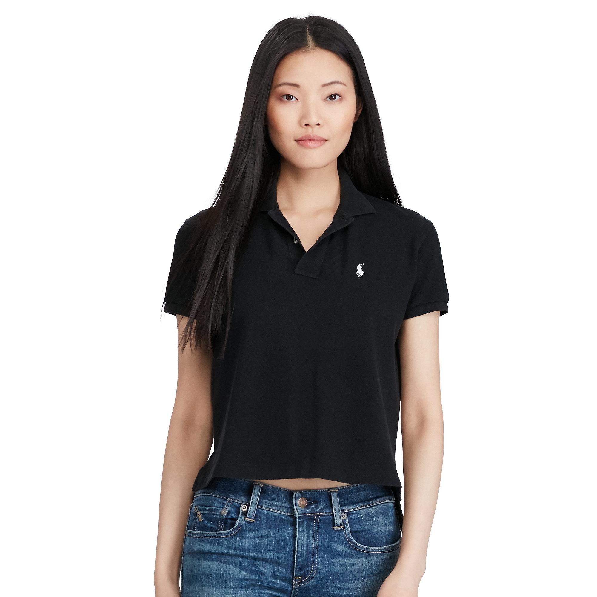 Polo ralph lauren Cropped Cotton Mesh Polo in Black Lyst