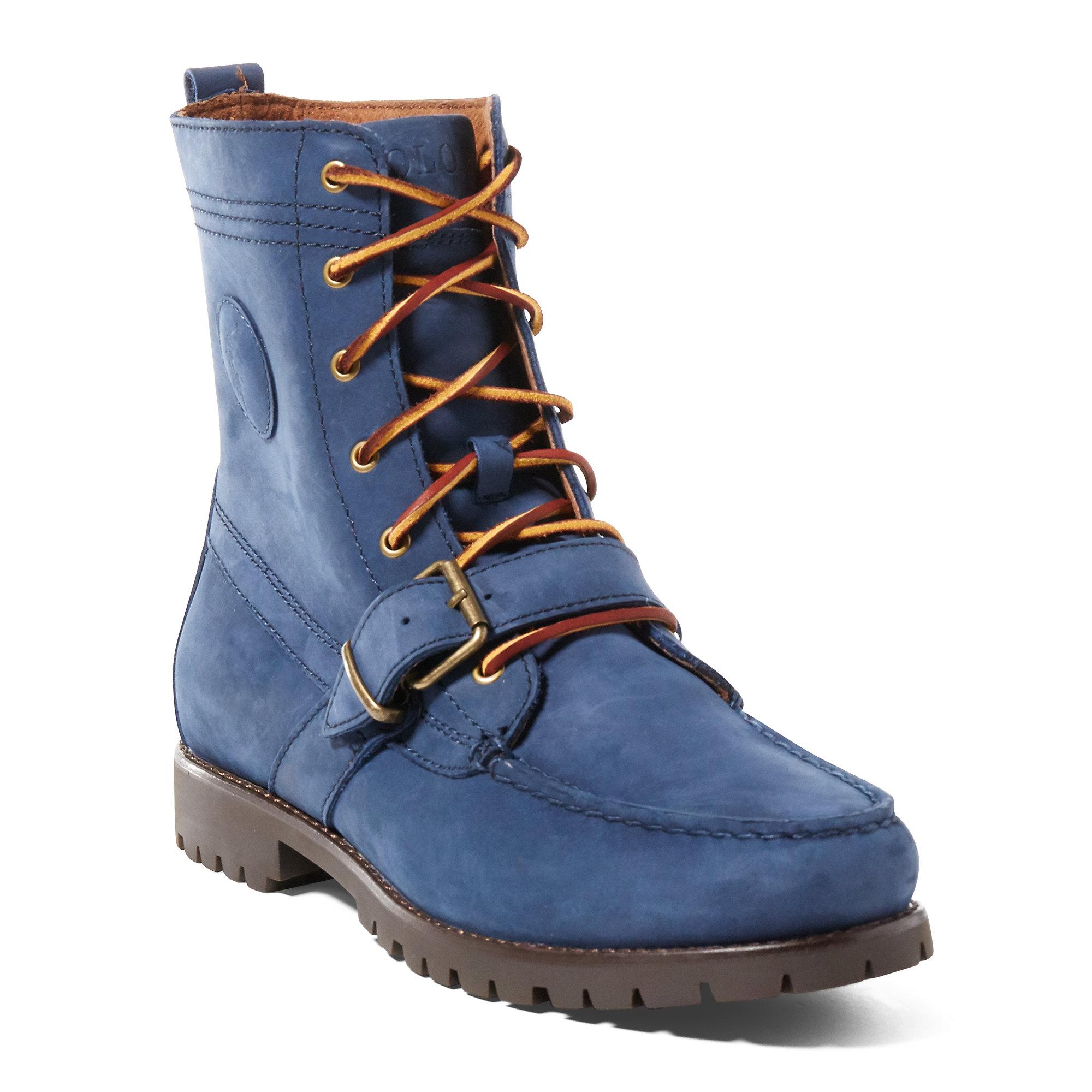 blue suede polo boots