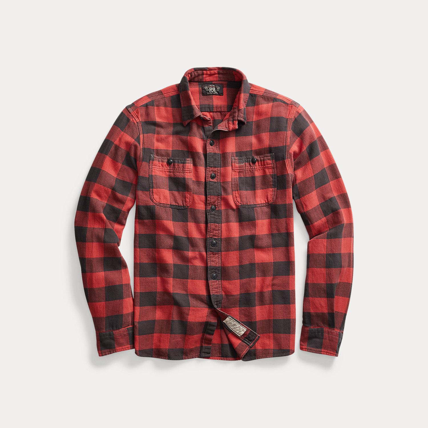 RRL Plaid Twill Workshirt in Red for Men | Lyst UK