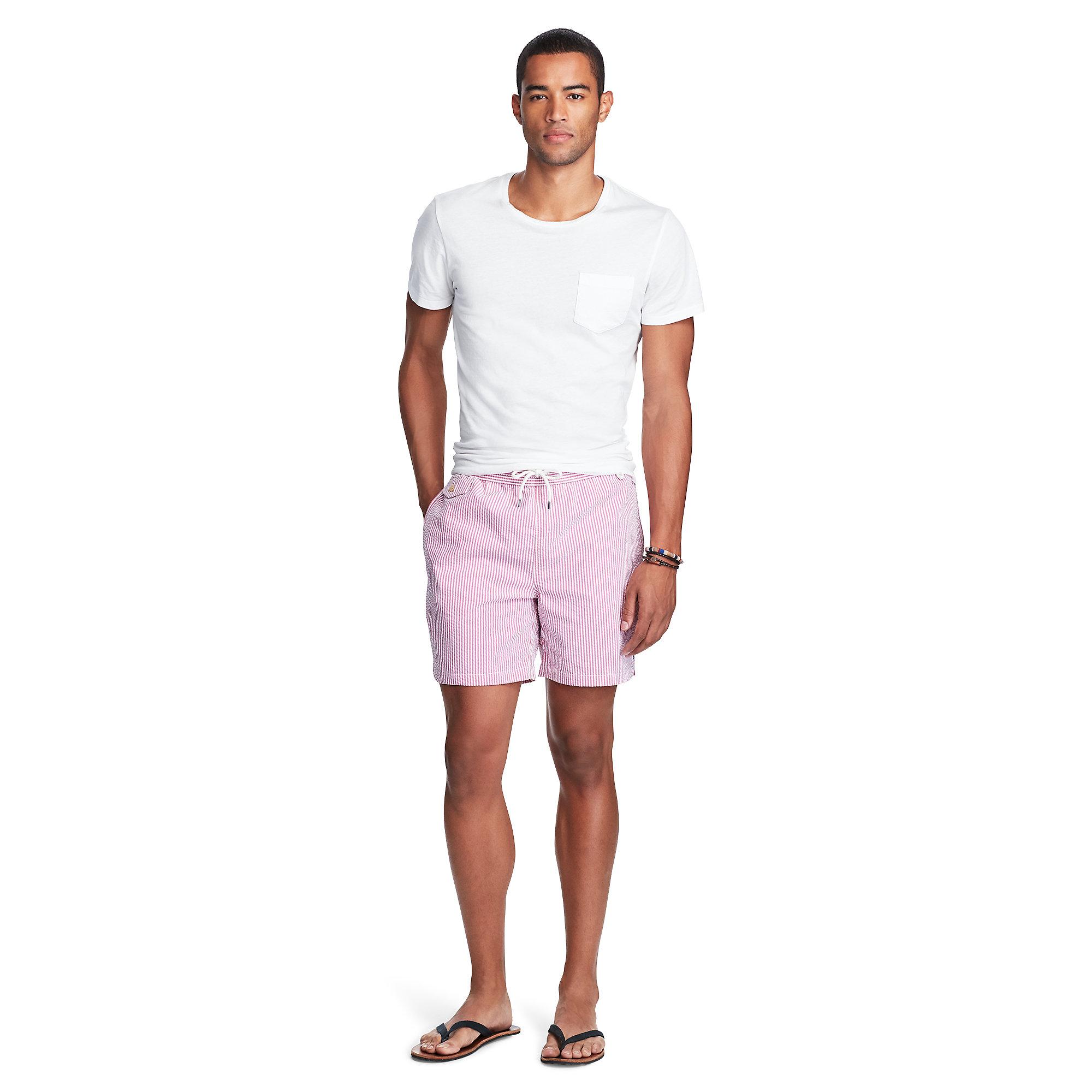 Polo Ralph Lauren 51⁄2-inch Seersucker Swim Trunk in Pink for Men | Lyst