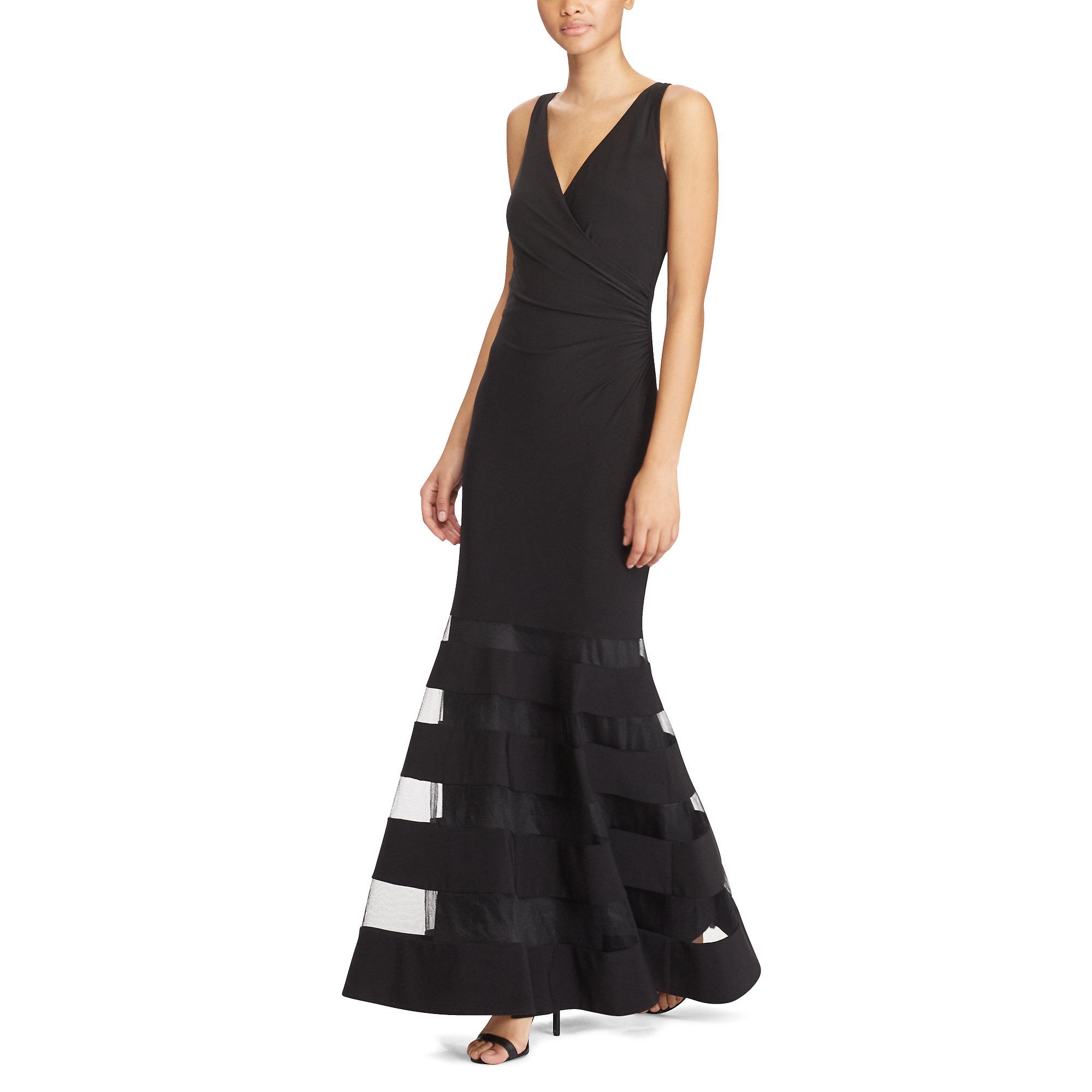 ralph lauren tulle panel jersey gown