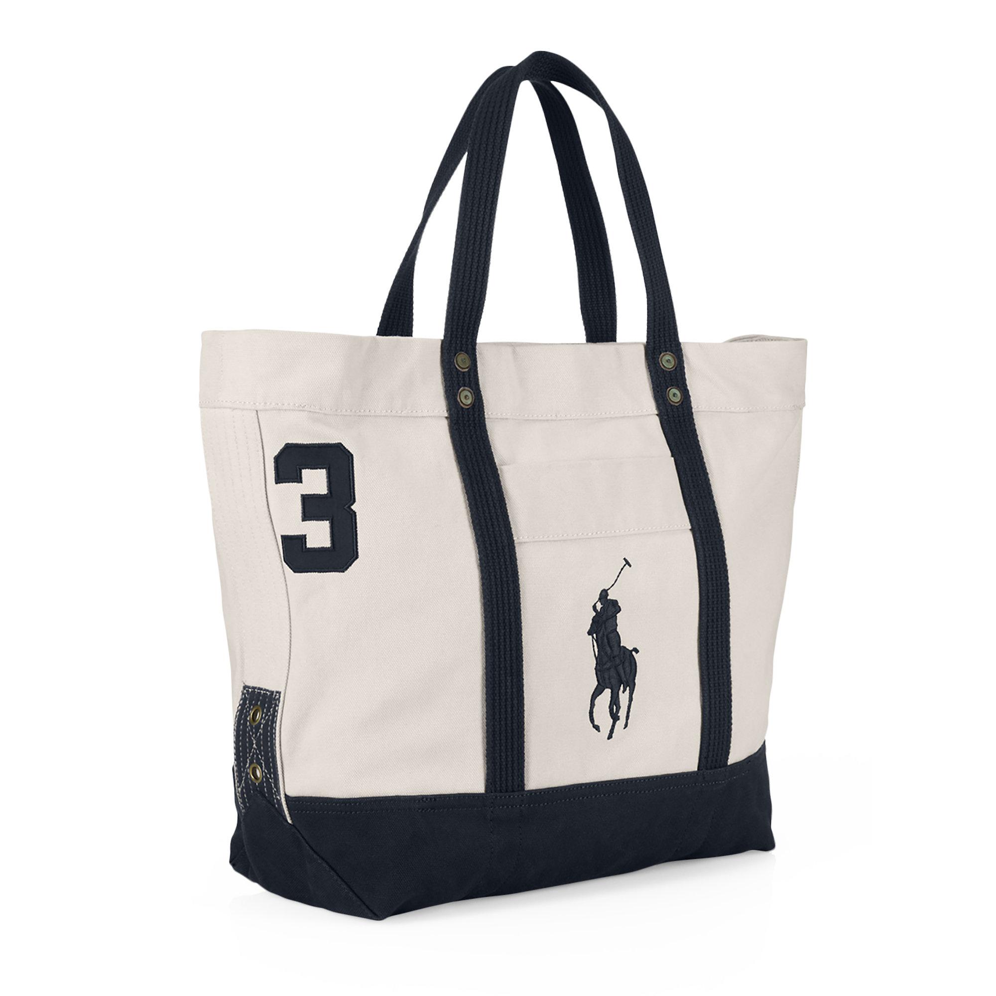 Polo Ralph Lauren Canvas Big Pony Tote in Natural/Navy (Natural 