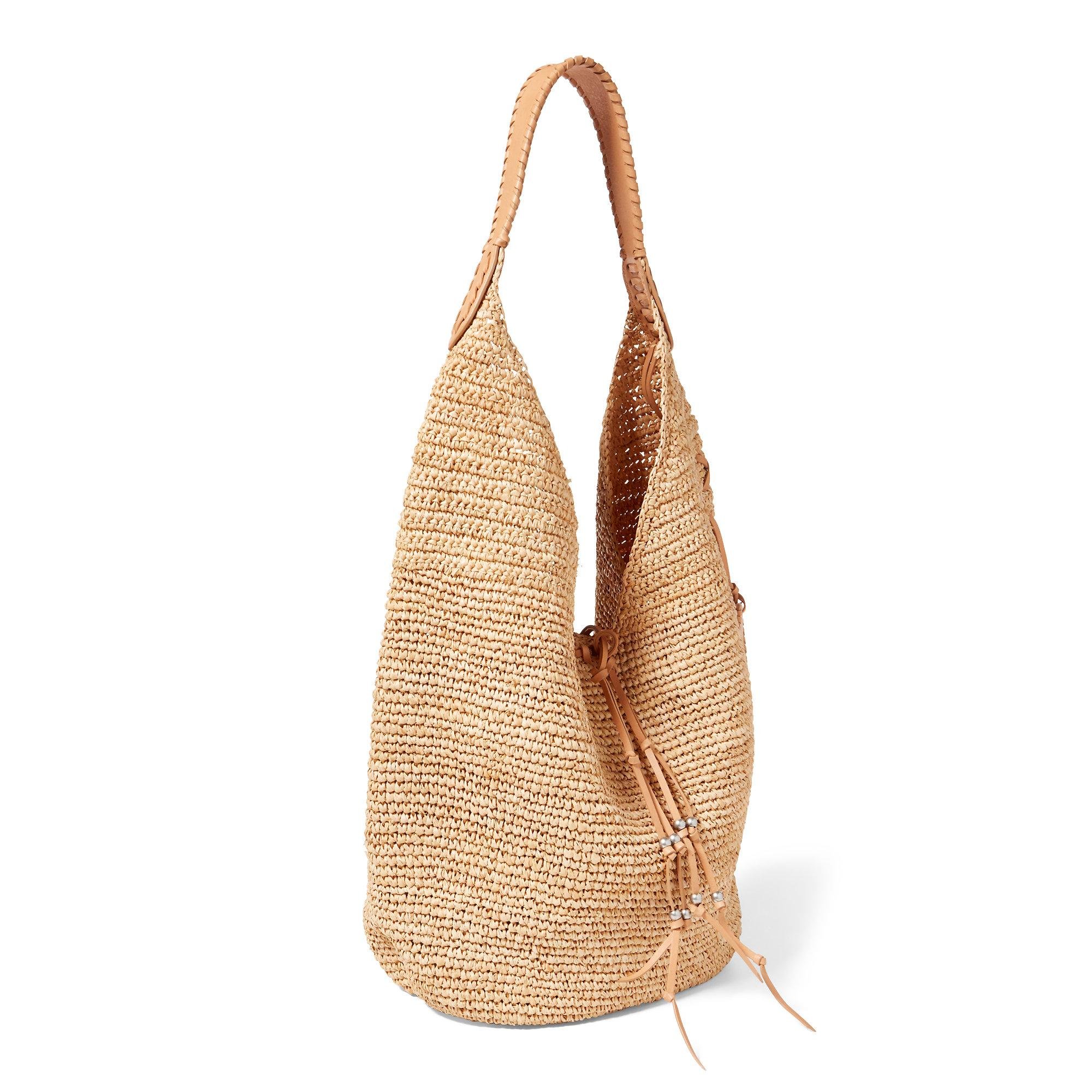 Polo Ralph Lauren Leather Raffia Hobo Bag in Natural - Lyst