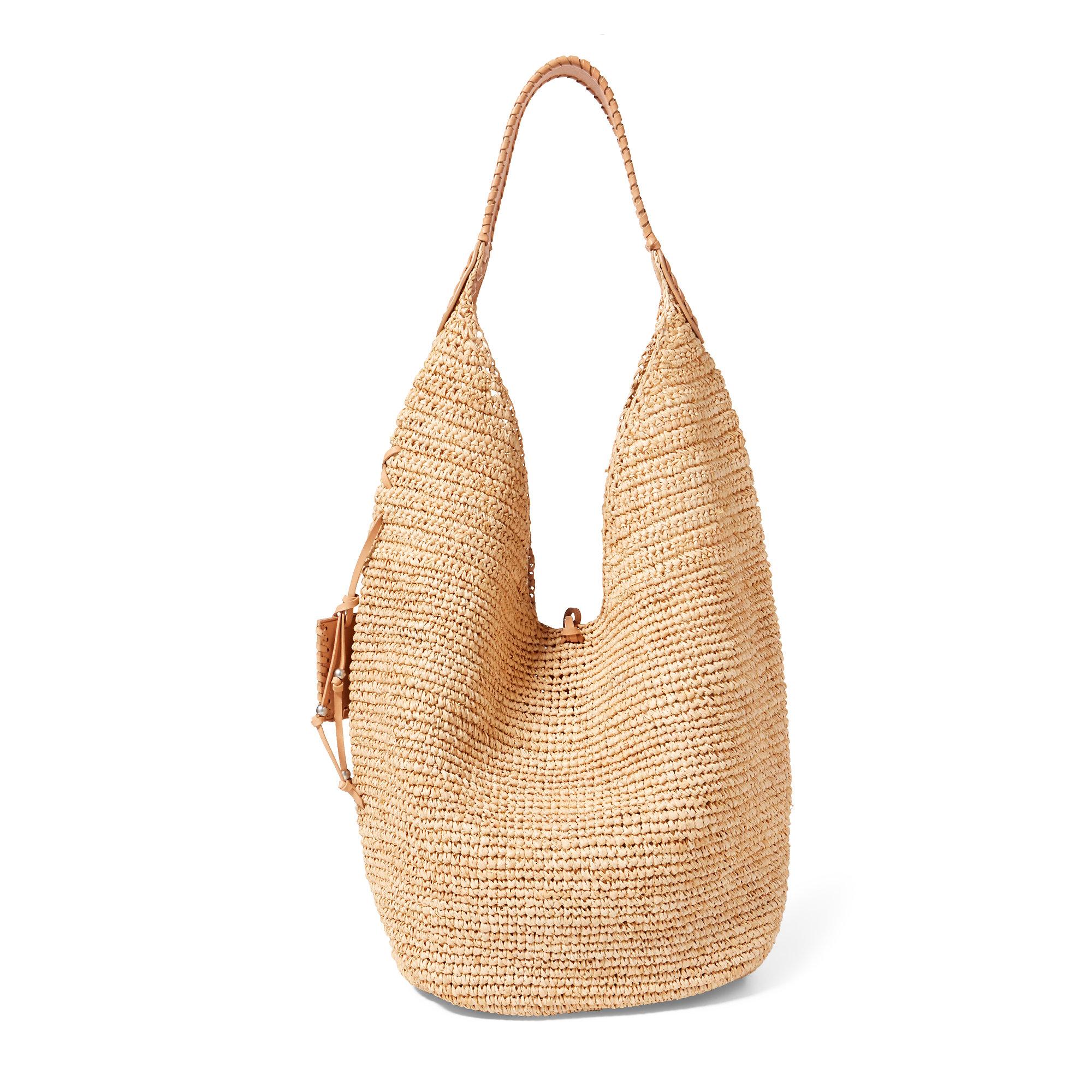 Polo Ralph Lauren Leather Raffia Hobo Bag in Natural - Lyst