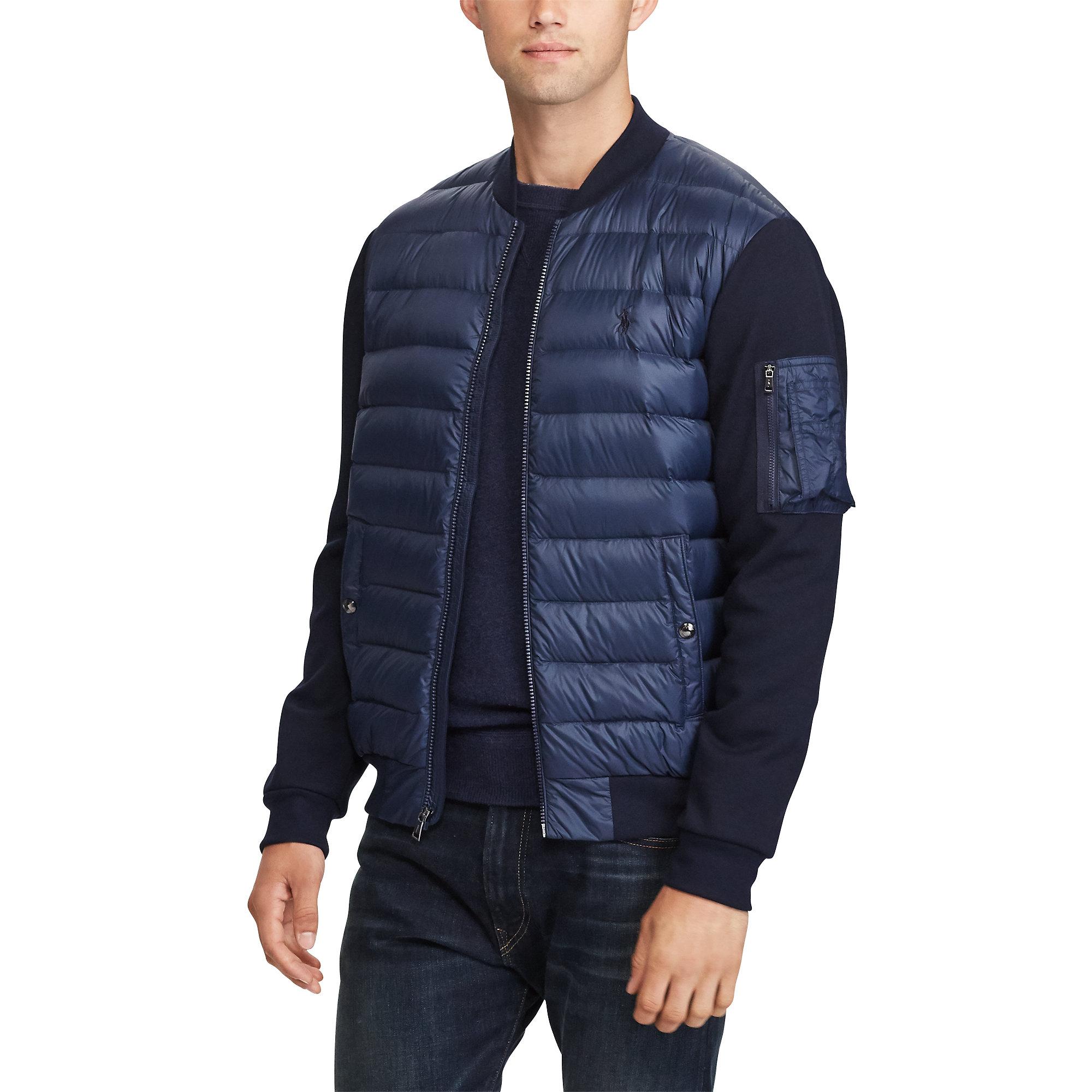 Polo Ralph Lauren Synthetic Paneled Down Bomber Jacket in Blue for Men ...