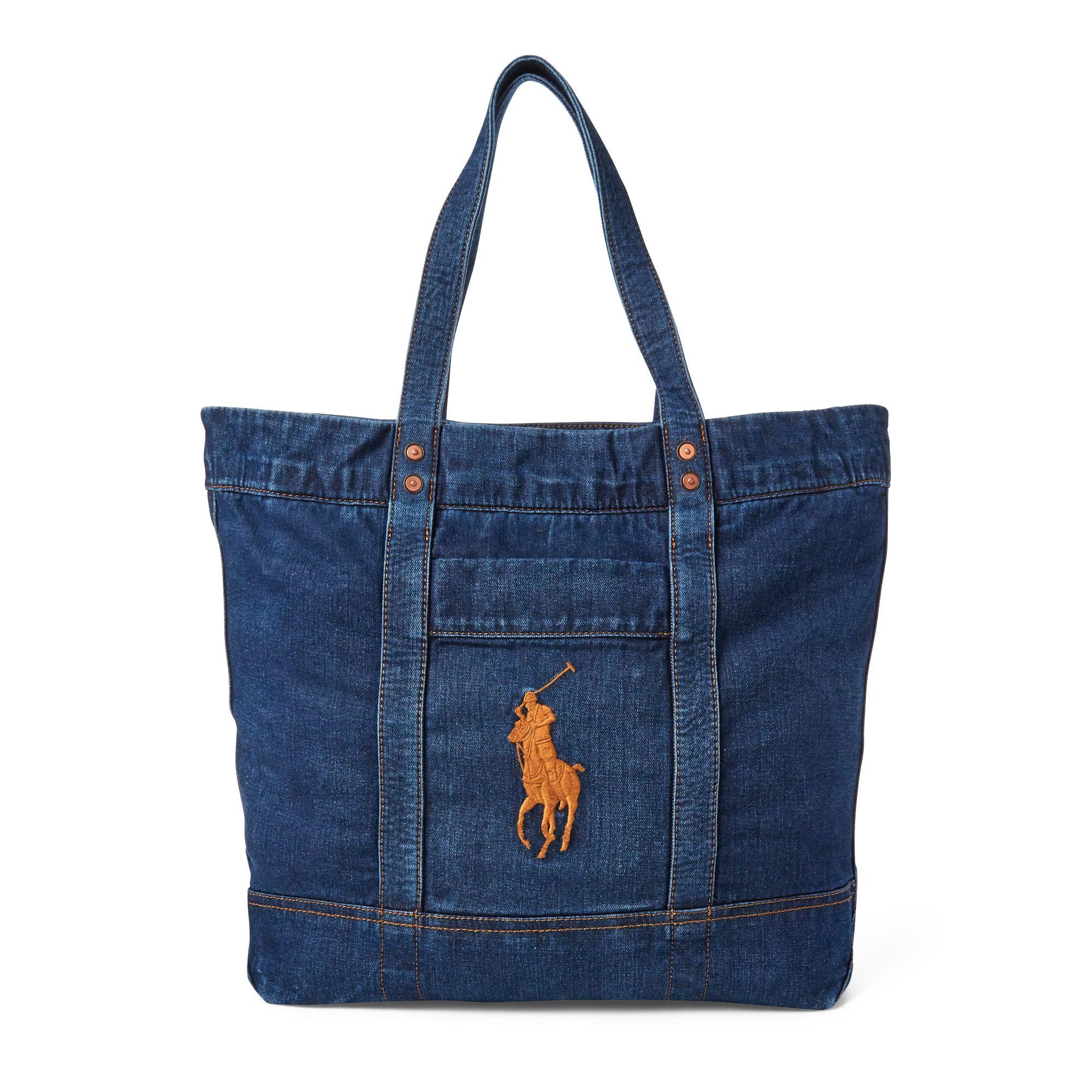 Polo Ralph Lauren Denim Big Pony Tote Bag in Navy (Blue) - Lyst