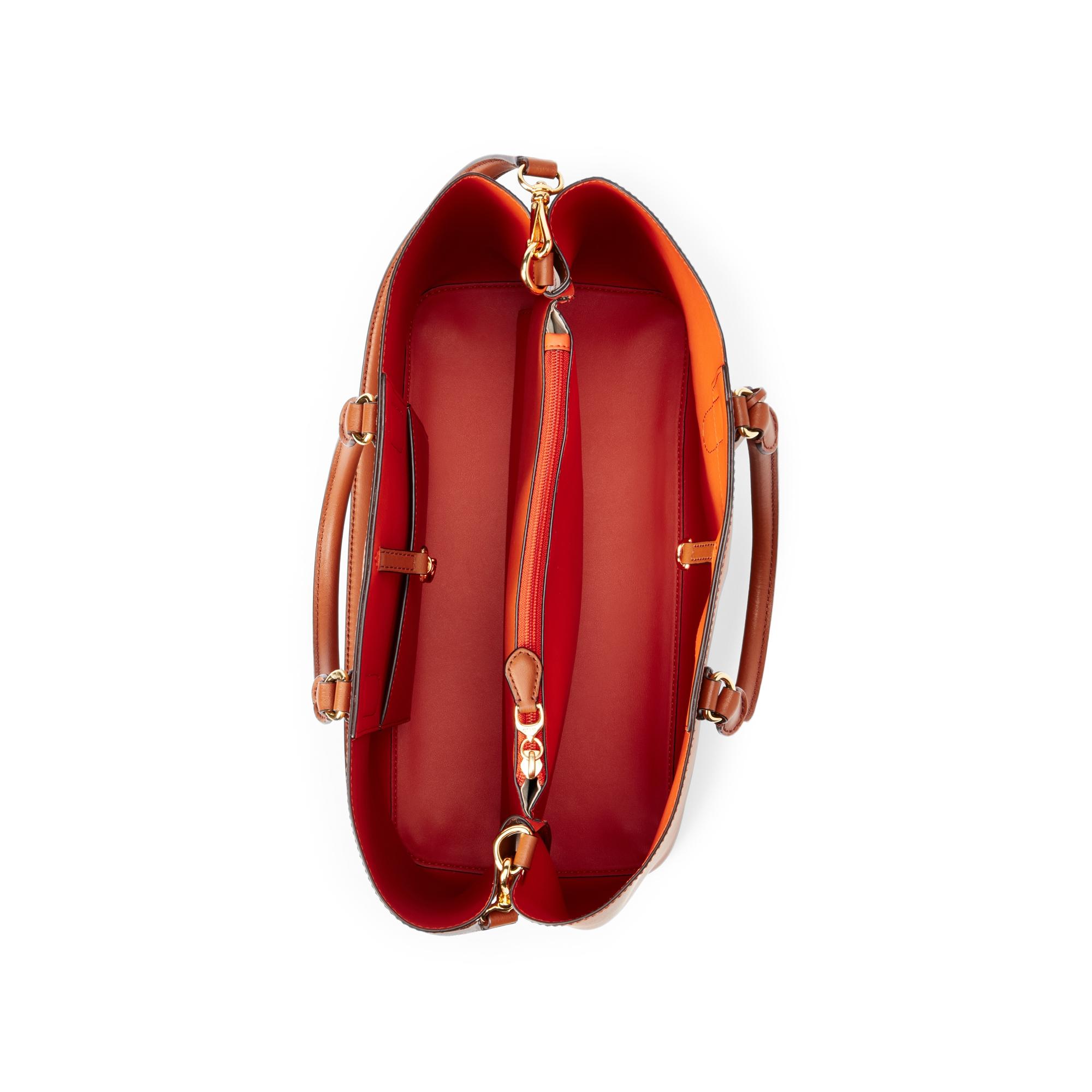 Lauren Ralph Lauren Dryden Marcy Large Leather Satchel Handbag Tan/Orange