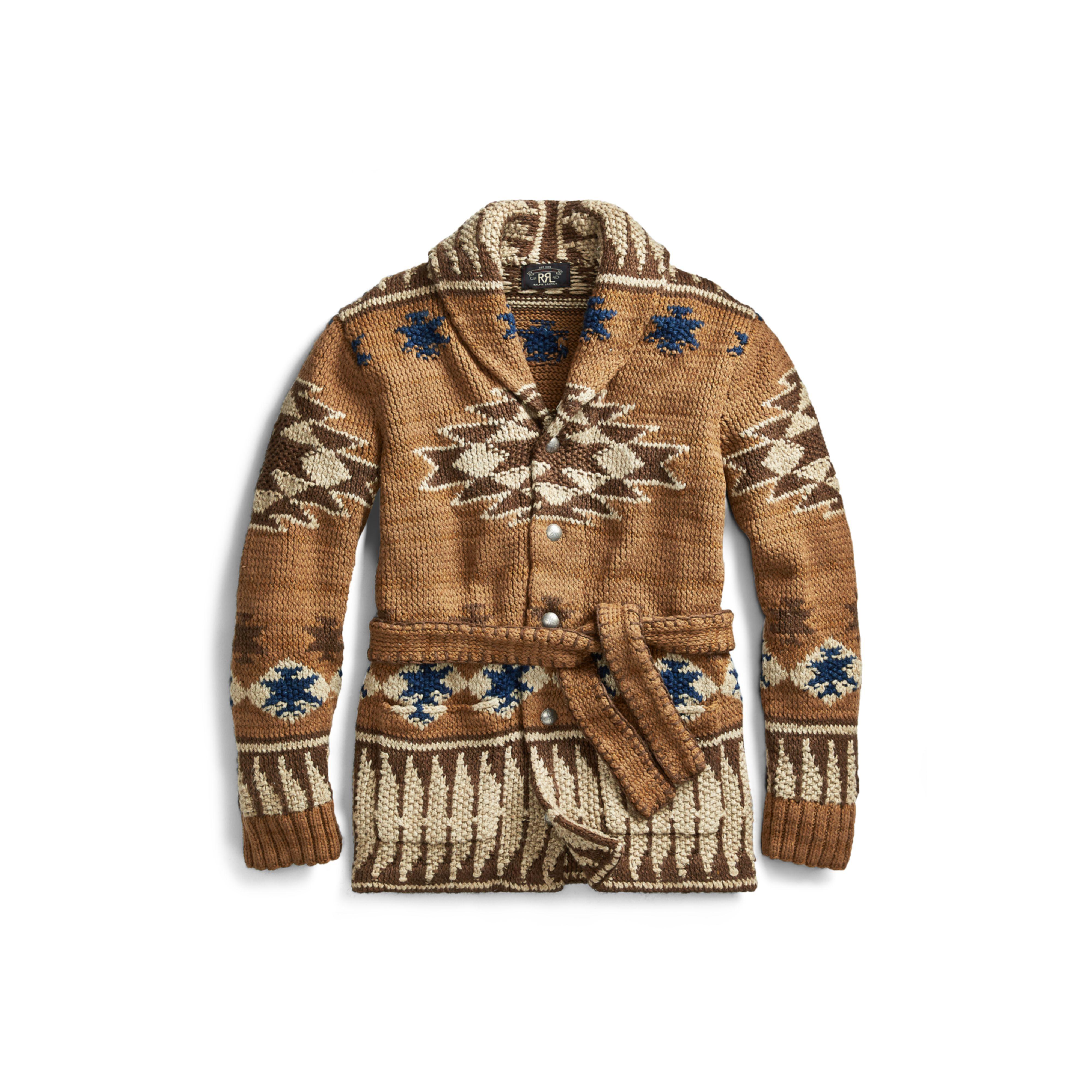 RRL Cotton Hand-knit Belted Cardigan in 
