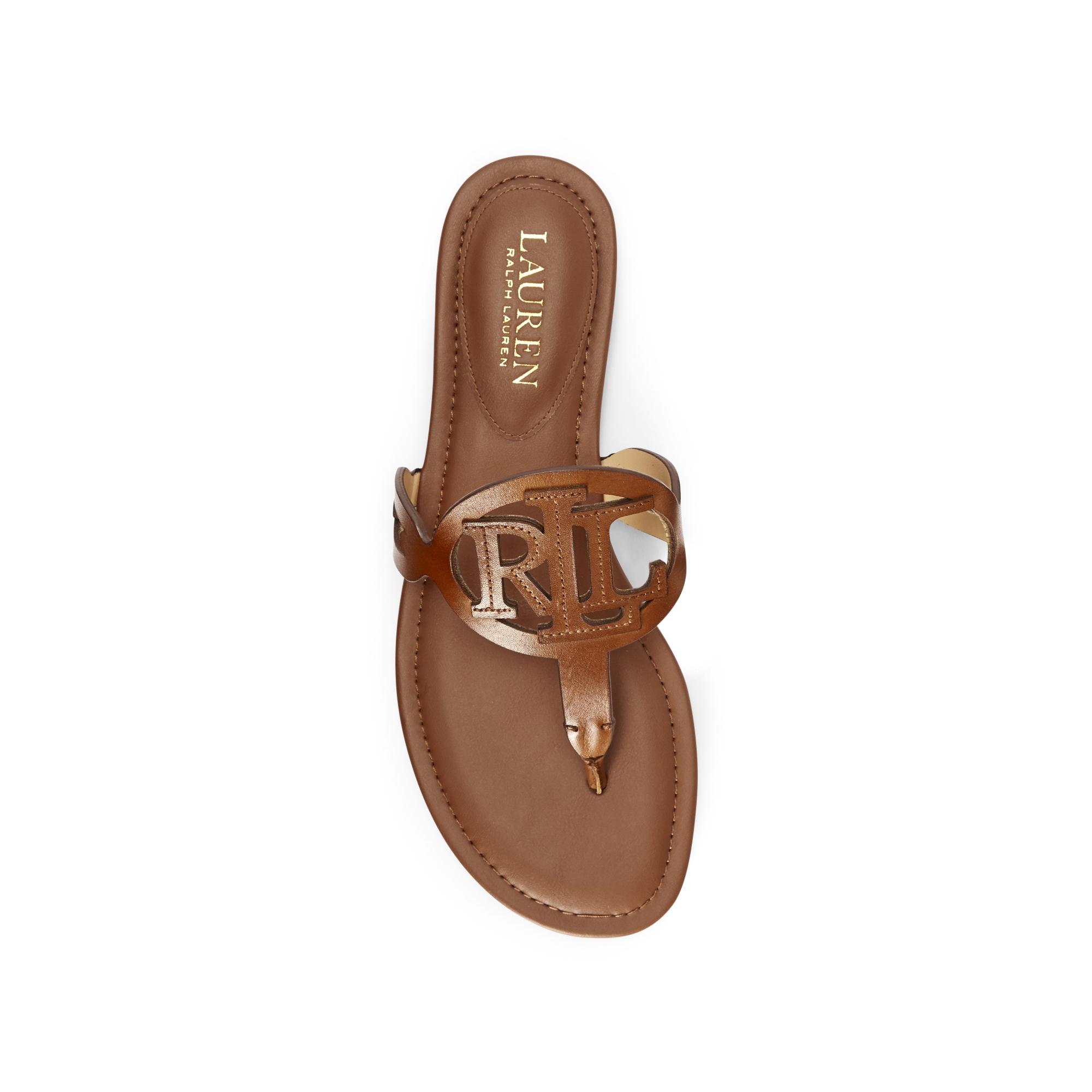 Ralph Lauren Ralph Lauren Audrie Burnished Leather Sandal in Brown | Lyst
