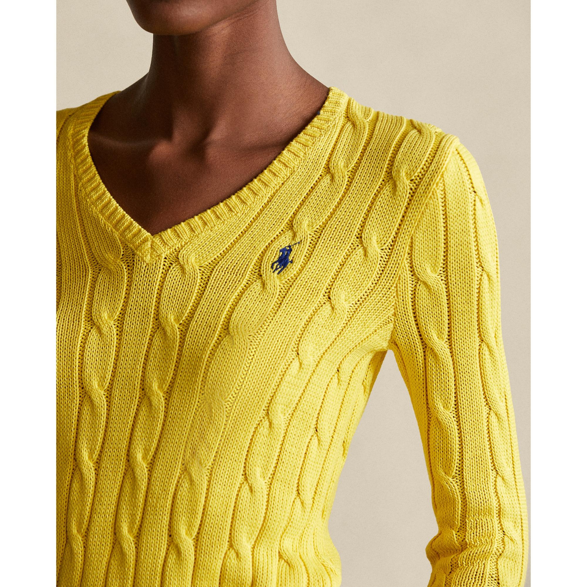 Polo Ralph Lauren Cable-knit Cotton V-neck Sweater in Yellow - Lyst