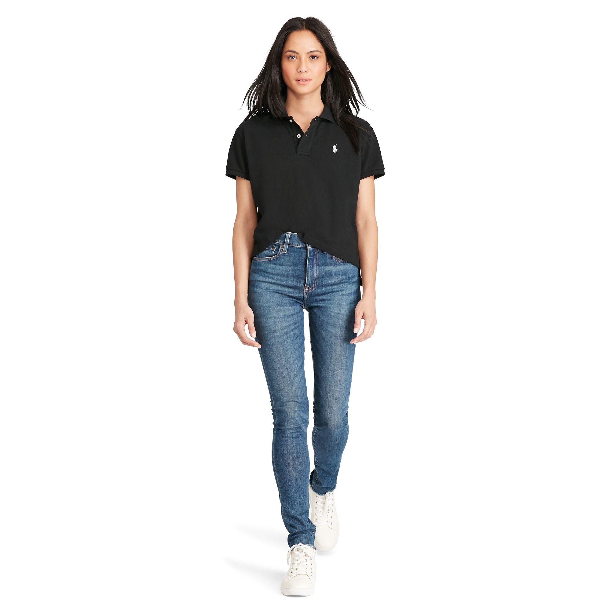 Polo Ralph Lauren Cropped Cotton Mesh Polo in Black - Lyst