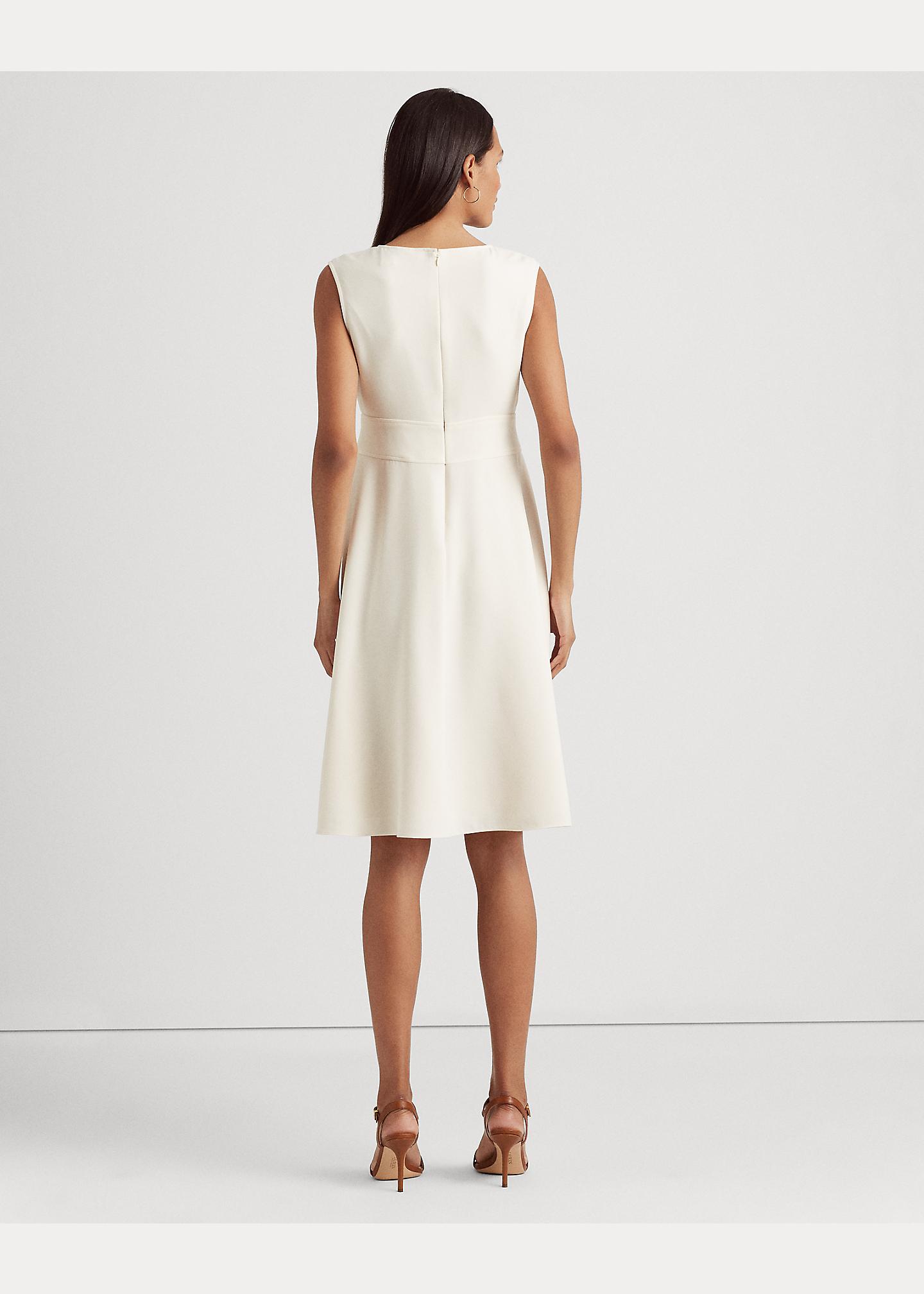 【LAUREN RALPH LAUREN】BUCKLE-TRIM DOUBLE-FACED CREPE DRESS Ralph Lauren Buckle-trim Double-faced Crepe Dress in Natural