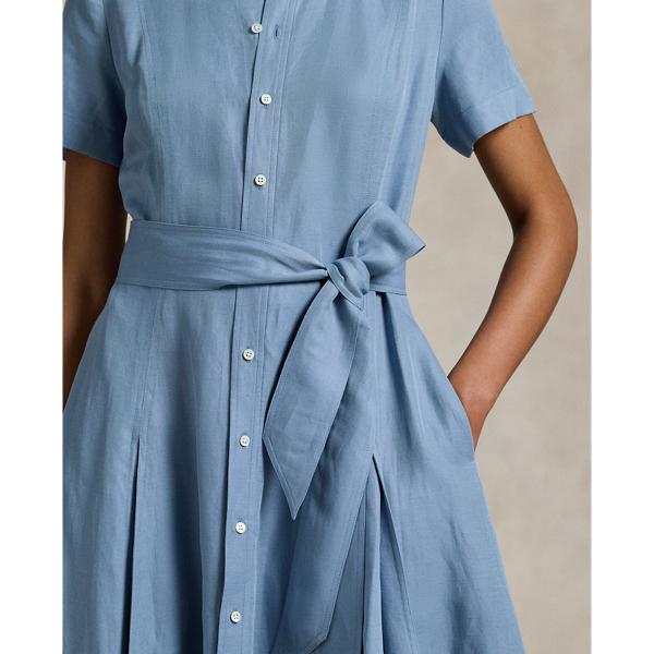 Ralph Lauren Belted Silk-Blend A-Line Dress in Blue | Lyst