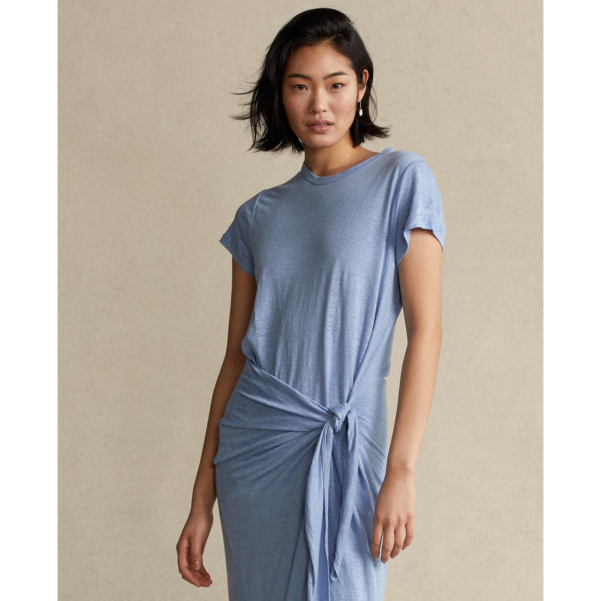 Polo Ralph Lauren Linen Tee Wrap Dress in Blue | Lyst