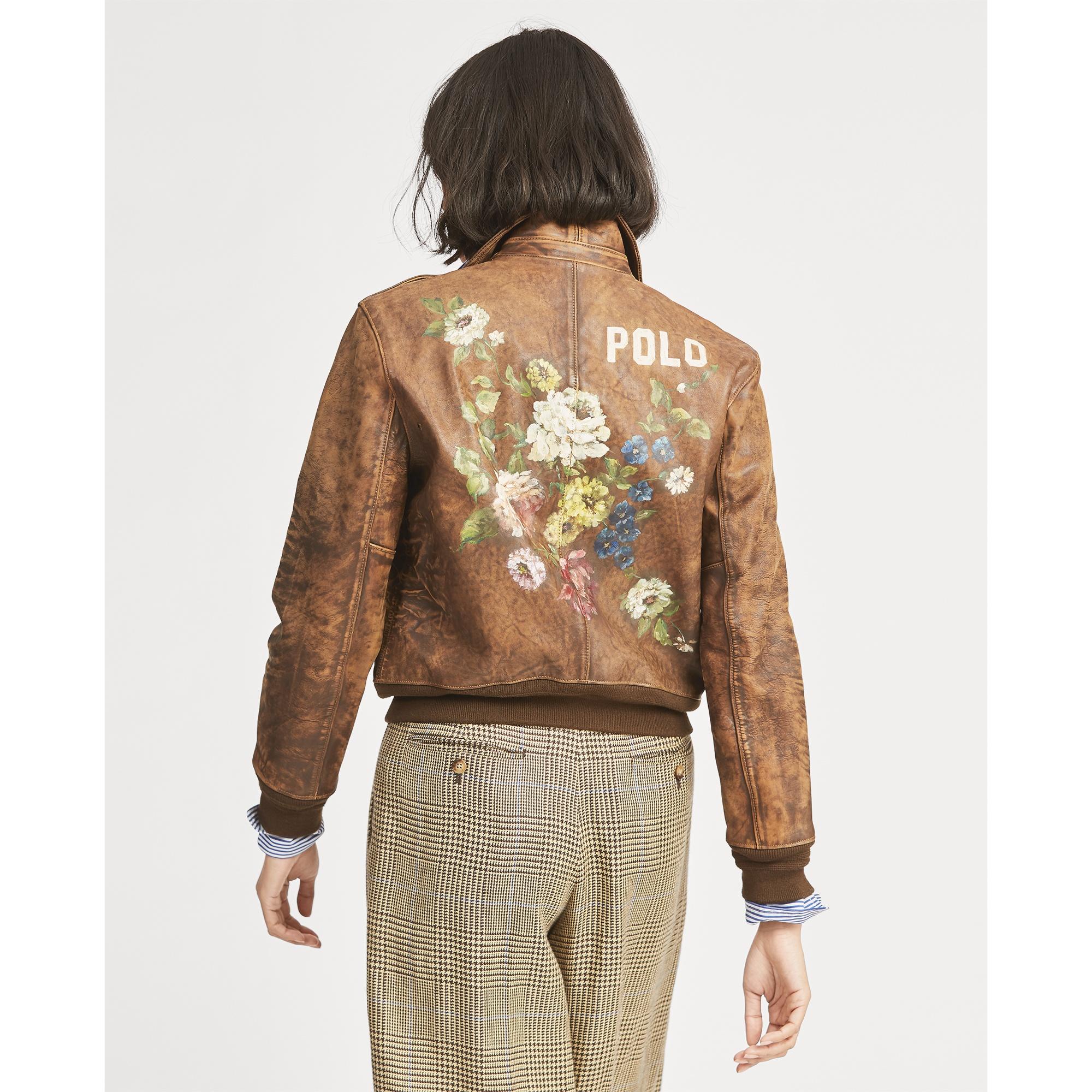 ralph lauren leather bomber jacket women
