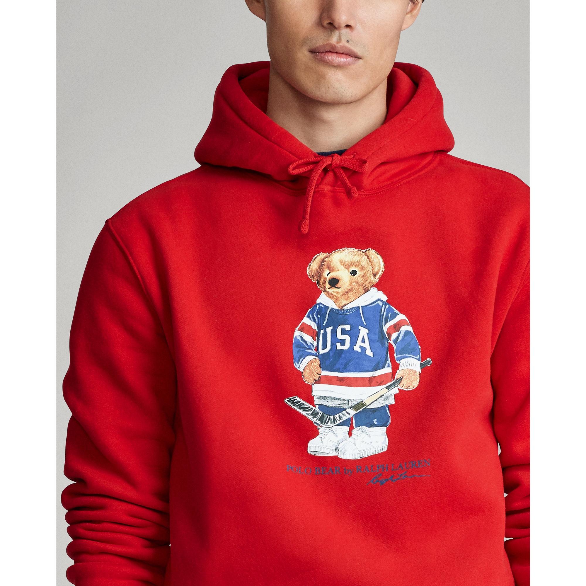 Ralph Lauren Hockey Bear Fleece Hoodie in Red for Men | Lyst