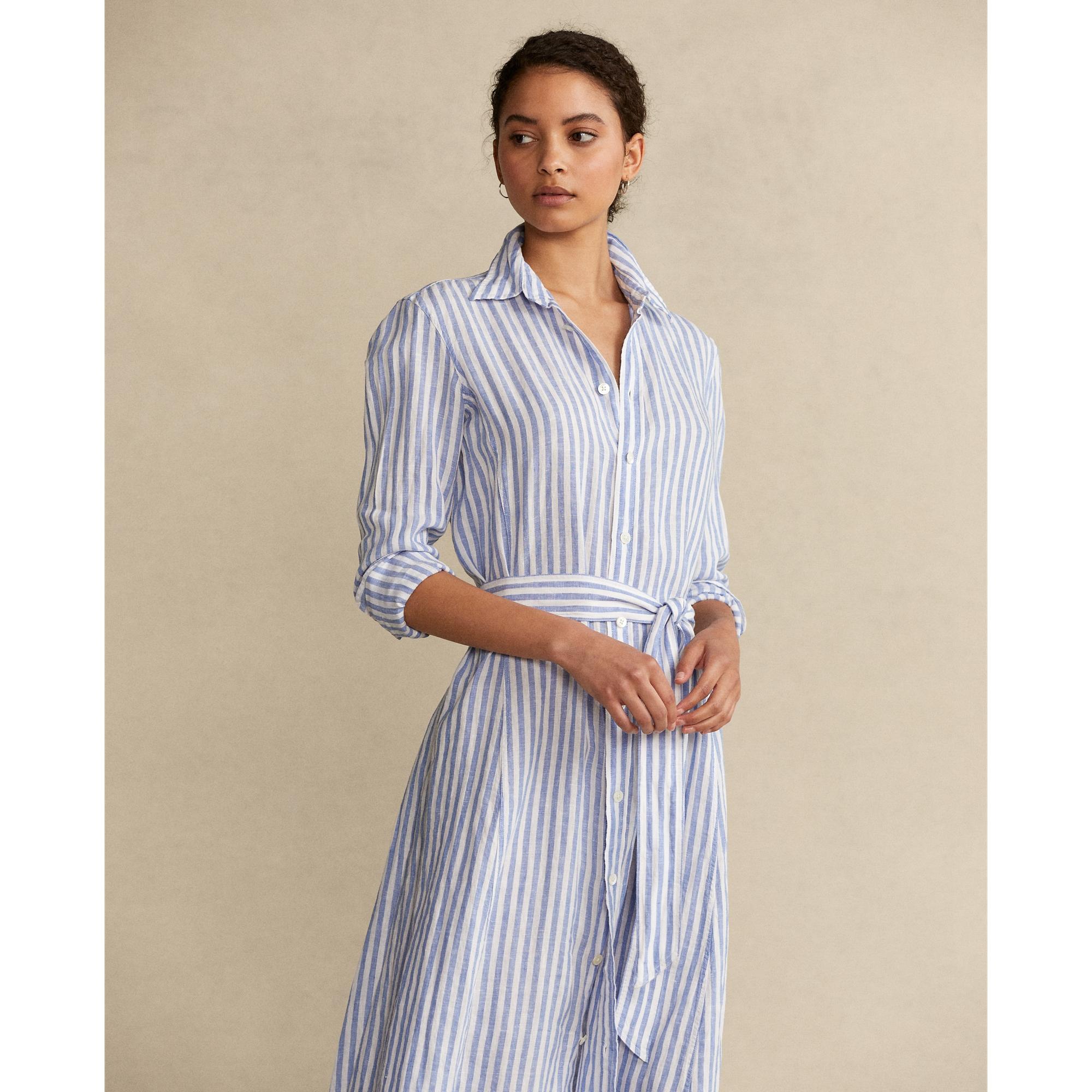 Polo Ralph Lauren Striped Linen Shirtdress in Blue | Lyst